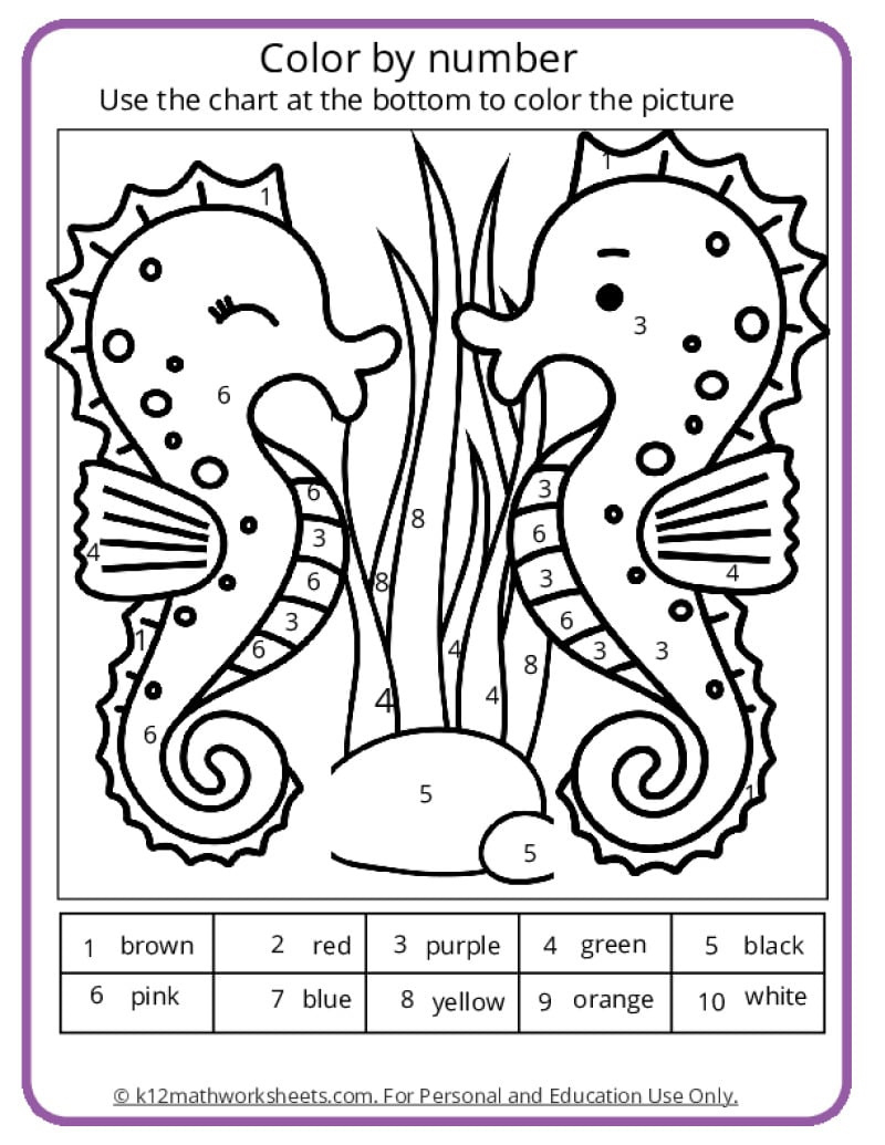 Summer Colornumber Pages - K12 Math Worksheets pertaining to Color By Number Free Printable Worksheets