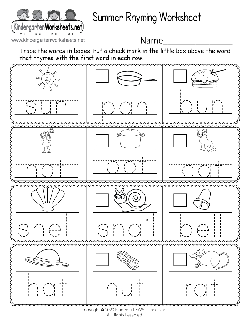 Summer Rhyming Worksheet - Free Printable, Digital, & Pdf for Free Printable Preschool Summer Worksheets