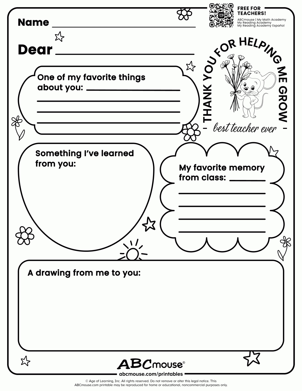 Teacher Appreciation (Free Printable!) | Abcmouse within Free Teacher Printable And Worksheets