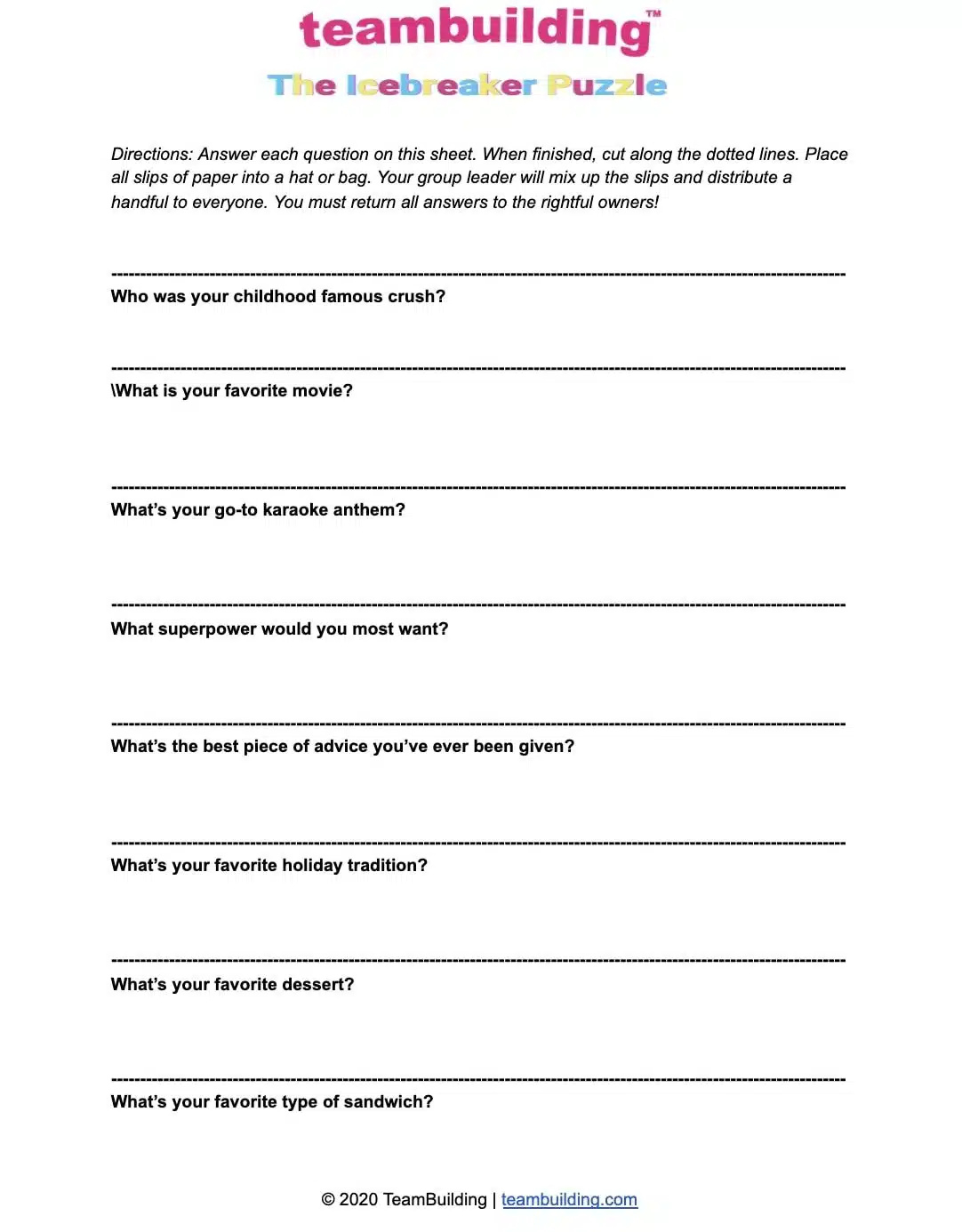 Team Building Worksheets: Free Templates with Free Printable Icebreaker Worksheets
