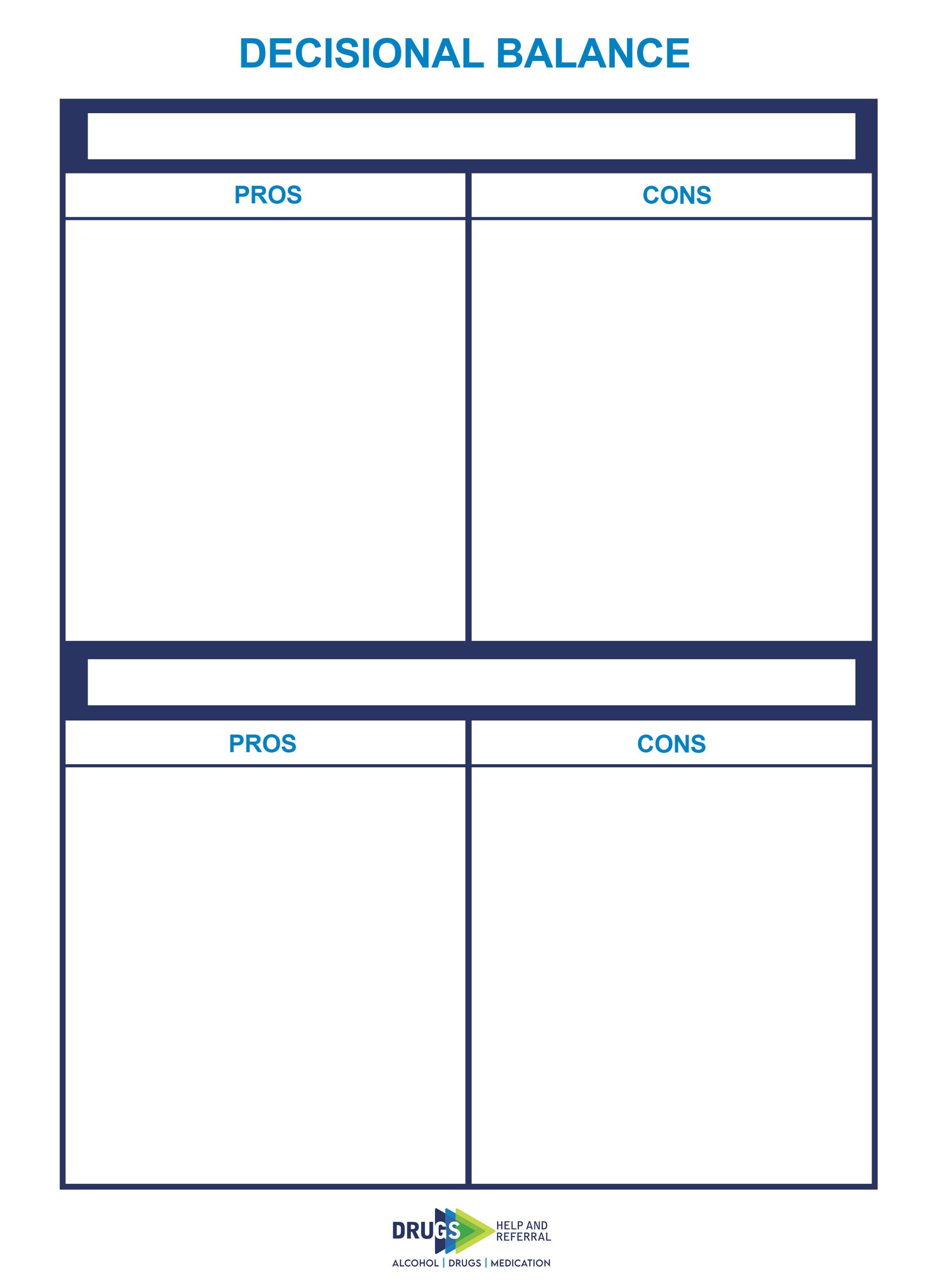 The Decisional Balance: A Step Towards Change with Free Printable Decisional Balance Worksheets