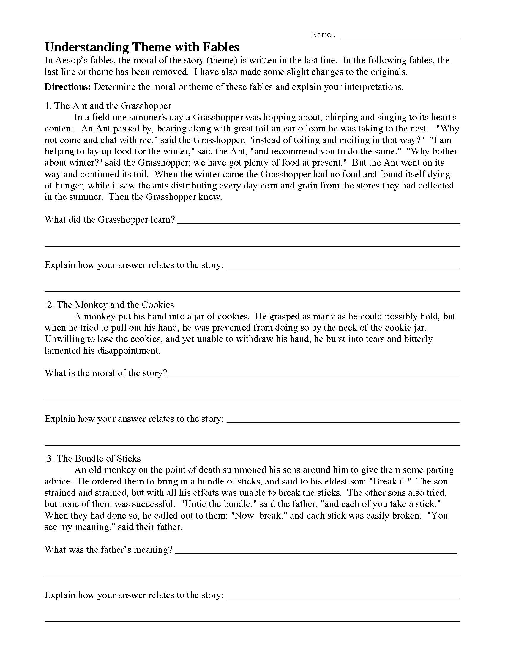 Theme Worksheets | Ereading Worksheets regarding Free Printable Theme Worksheets