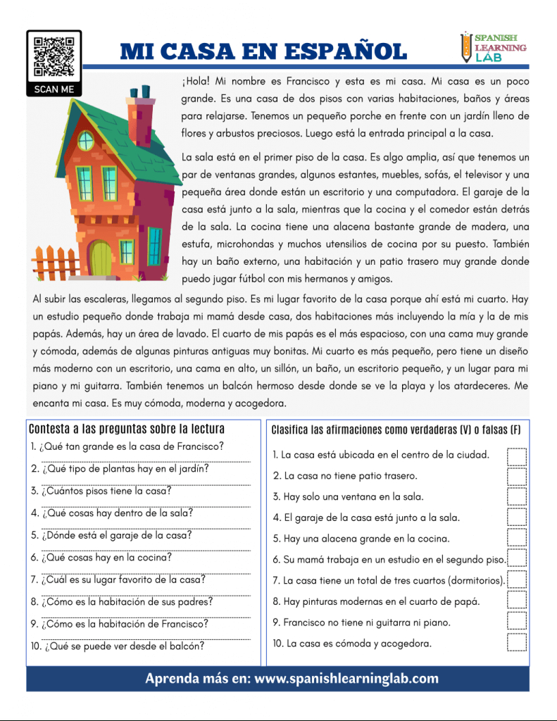 This Is My House In Spanish - Pdf Reading Worksheet - Spanish within Free Printable Reading Comprehension Worksheets in Spanish