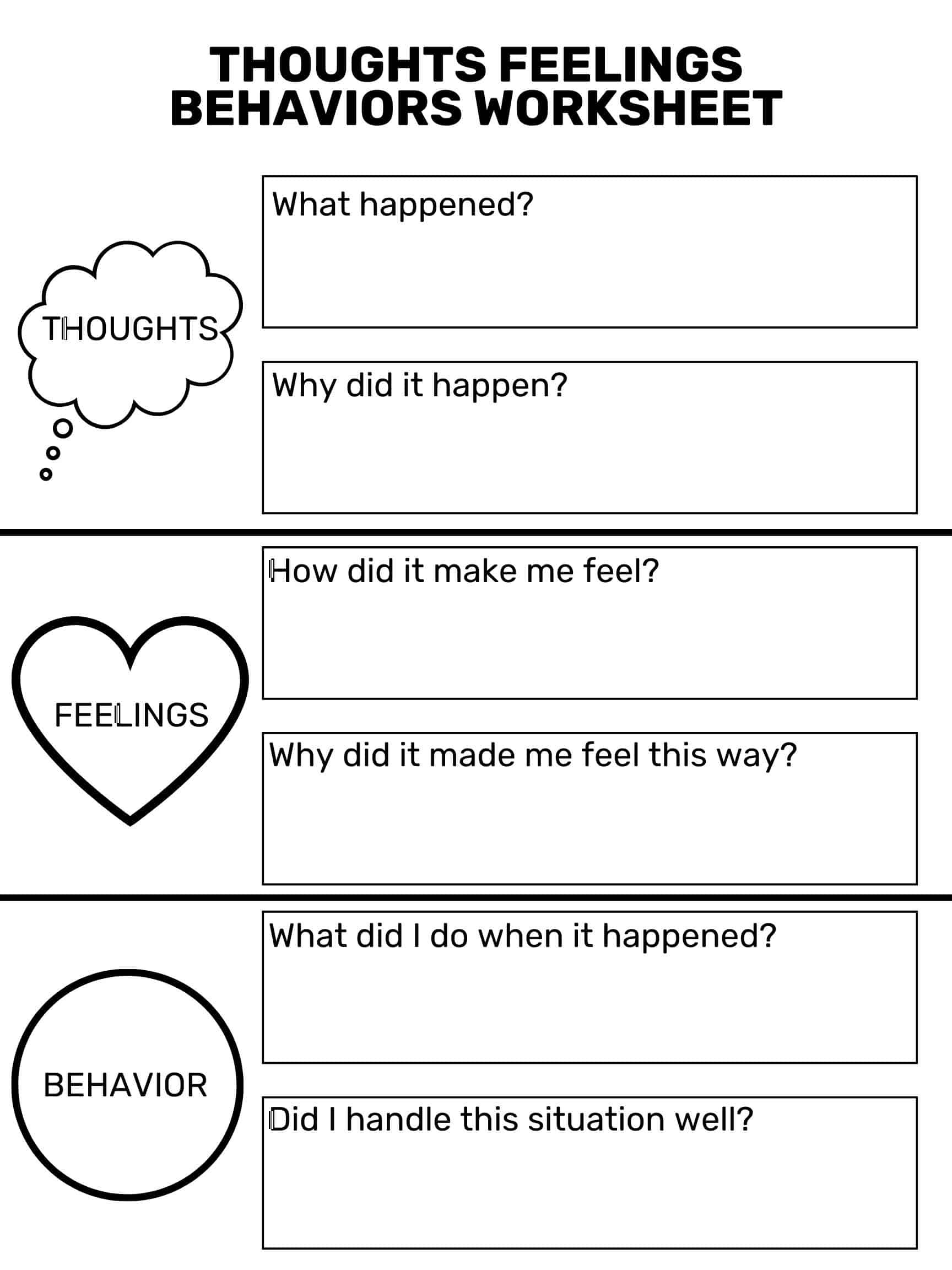 Thoughts Feelings Behaviors Worksheet | Free Printable - Goally within Free Printable Behavior Worksheets