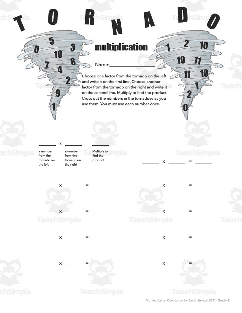 Tornado Multiplication Worksheet pertaining to Free Printable Tornado Worksheets