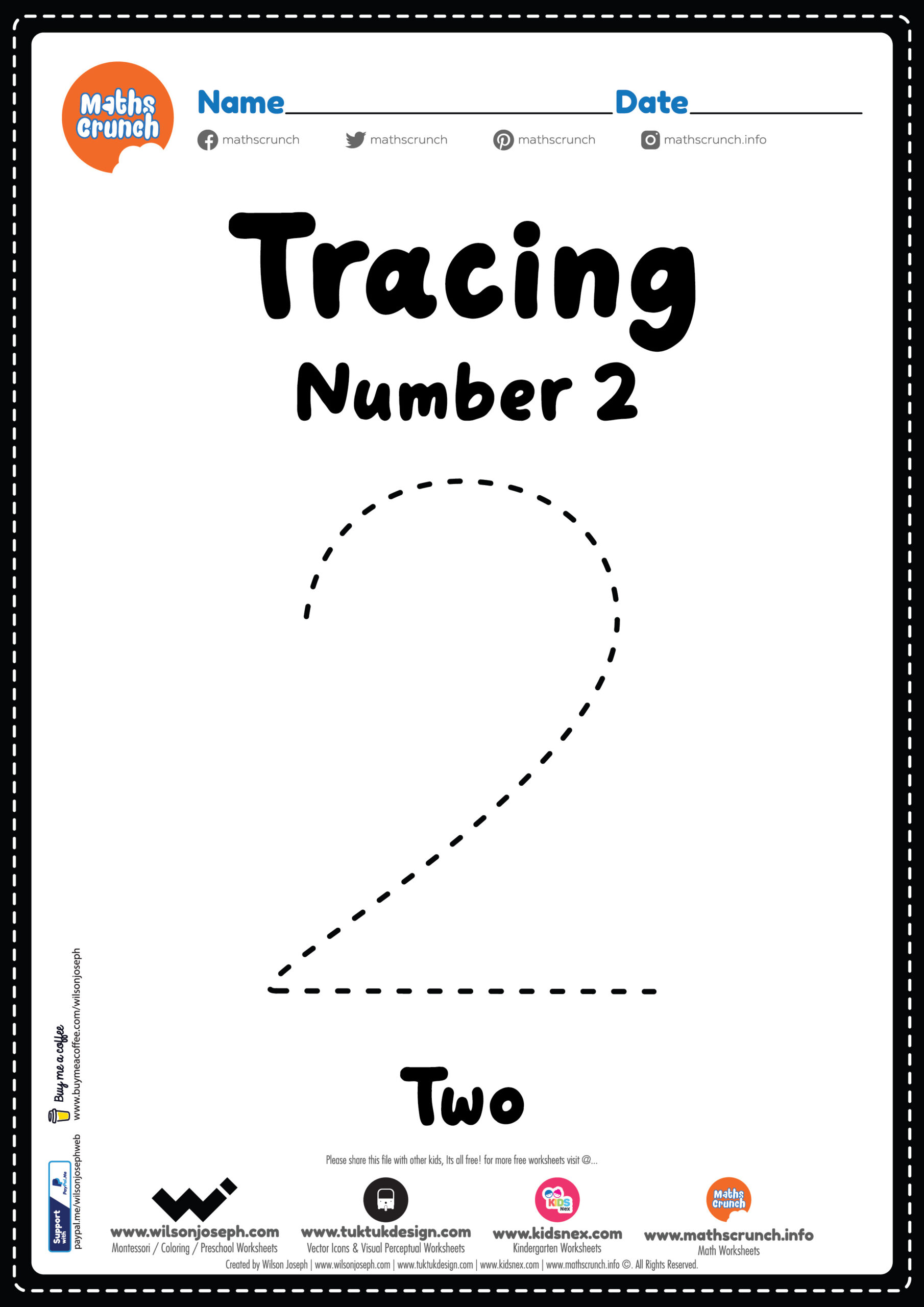 Tracing Number 2 Worksheet For Kids - Free Printable Pdf with Free Printable Number 2 Worksheets