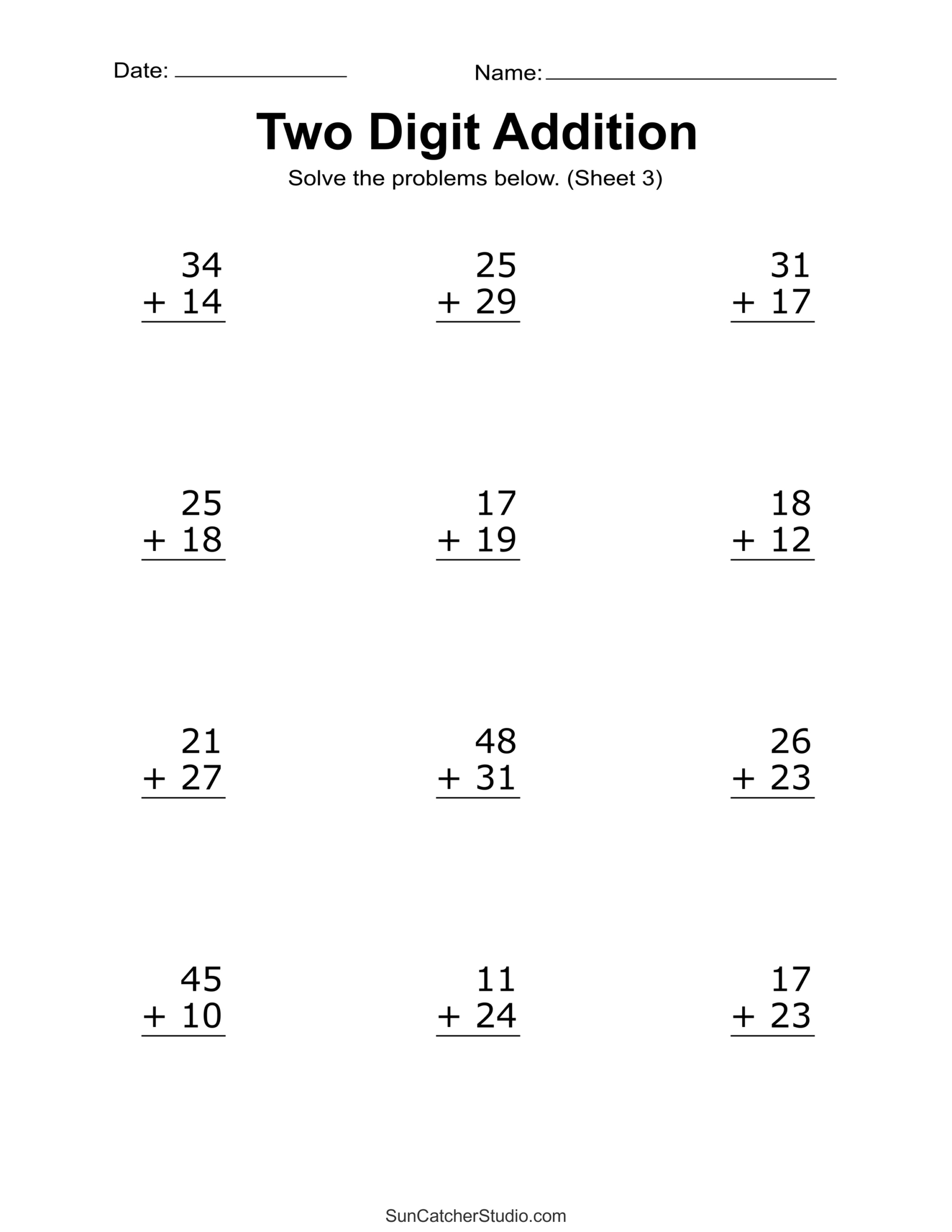 Two Digit Addition Worksheets (Printable 2-Digit Problems) – Free intended for Math Worksheets For Free Printable