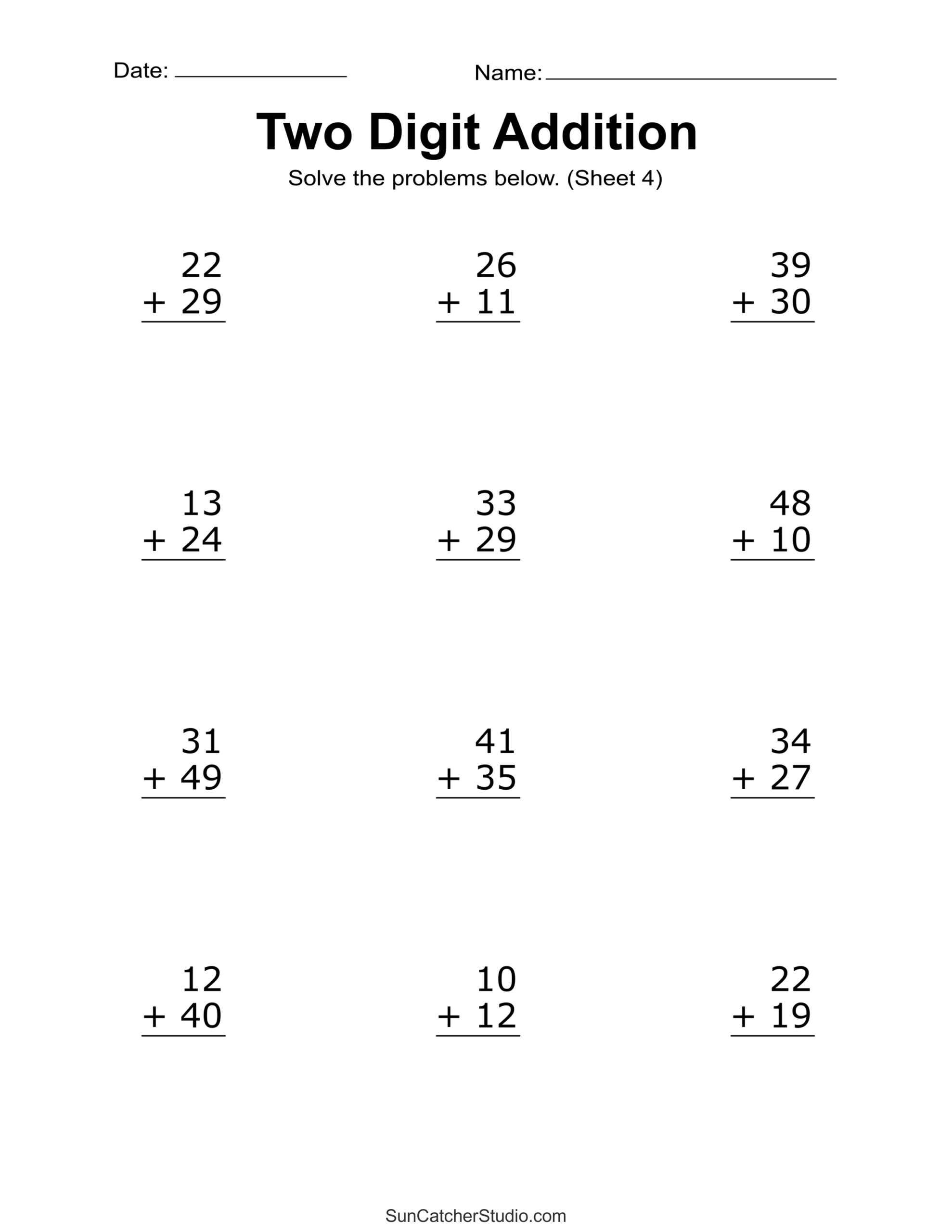 Two Digit Addition Worksheets (Printable 2-Digit Problems) – Free throughout Free Printable Math Addition Worksheets