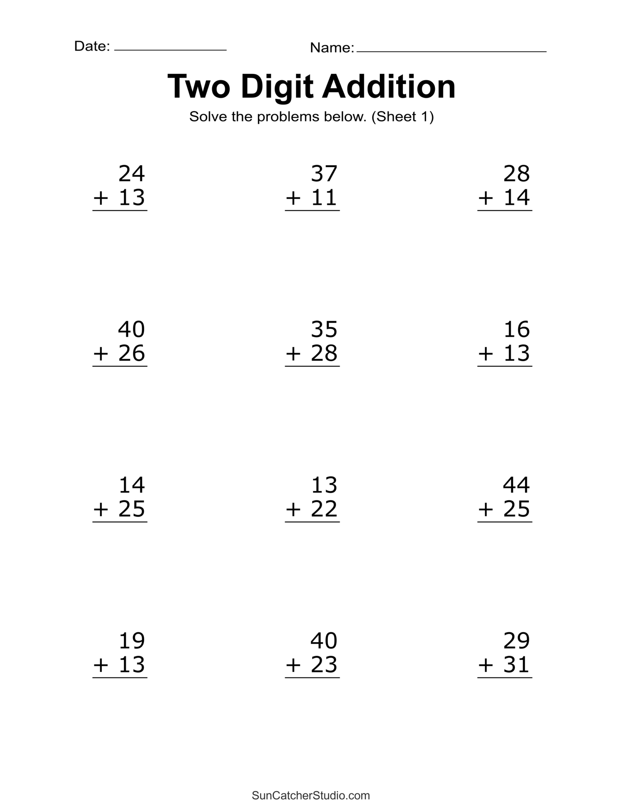 Two Digit Addition Worksheets (Printable 2-Digit Problems) – Free with Addition Worksheets Free Printable