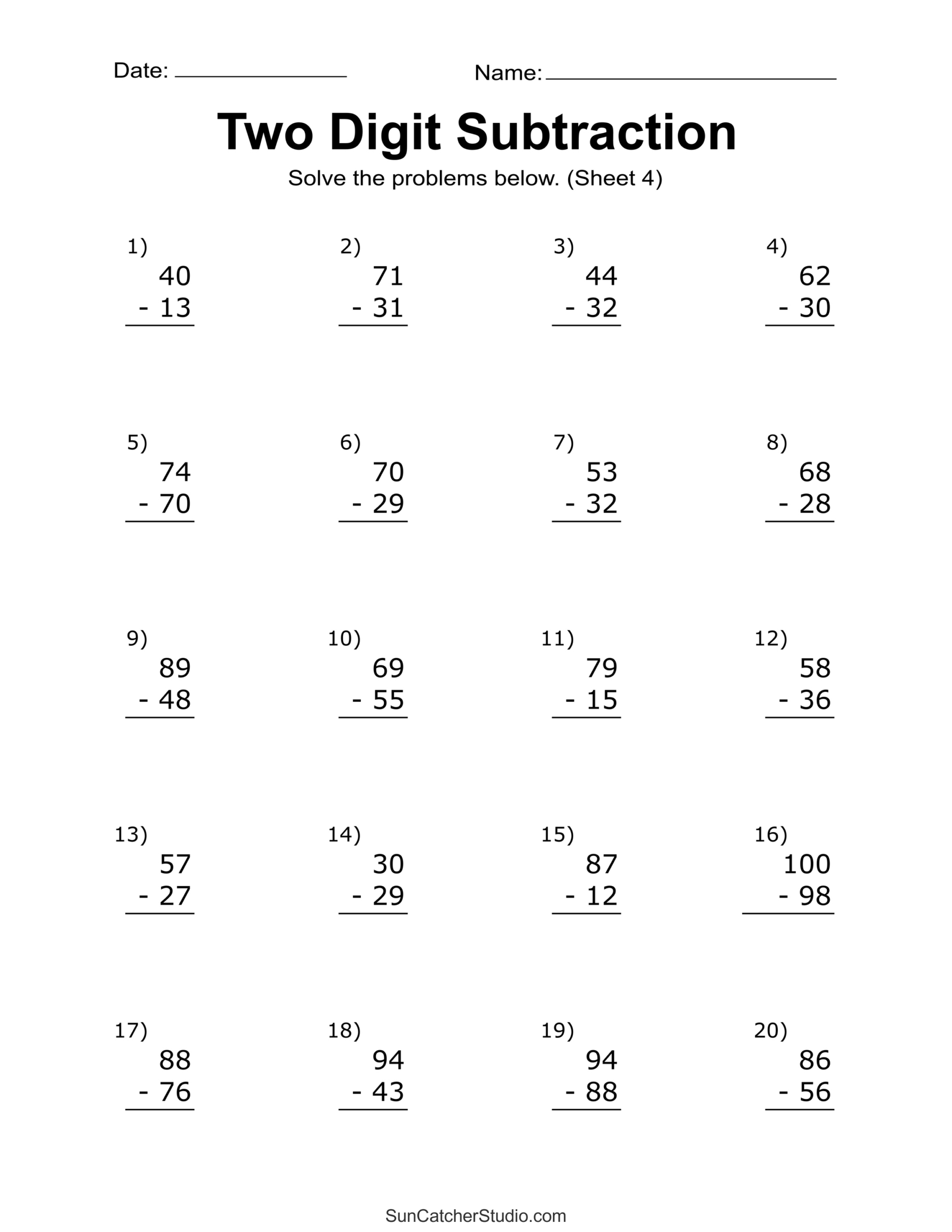 Two-Digit Subtraction Worksheets (Printable Math Drills) – Free regarding Free Printable Subtraction Worksheets