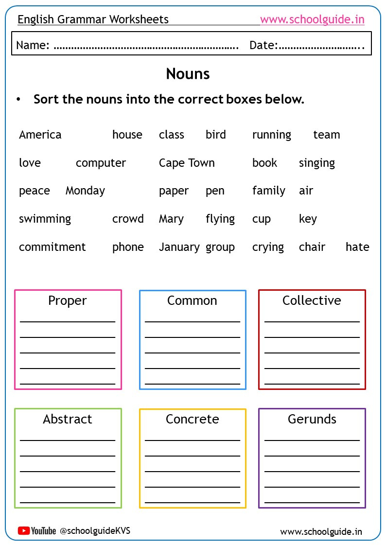 Types Of Nouns Worksheets regarding Free Printable Noun Worksheets