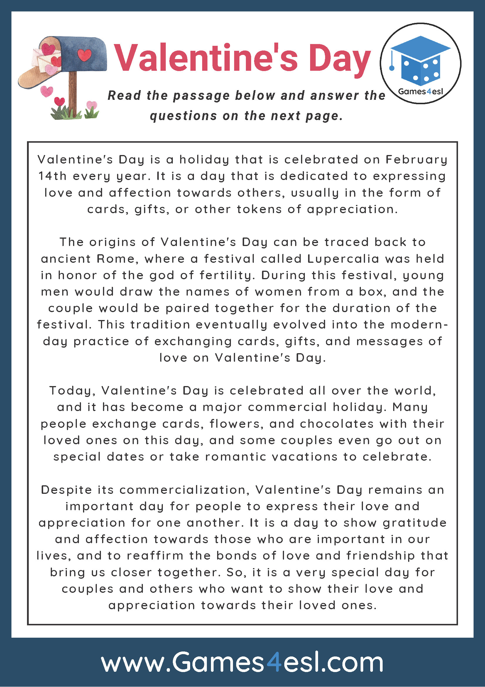 Valentine Day Reading Comprehension 2Nd Grade Online | Www.thepagb throughout Free Printable Valentine Day Reading Comprehension Worksheets