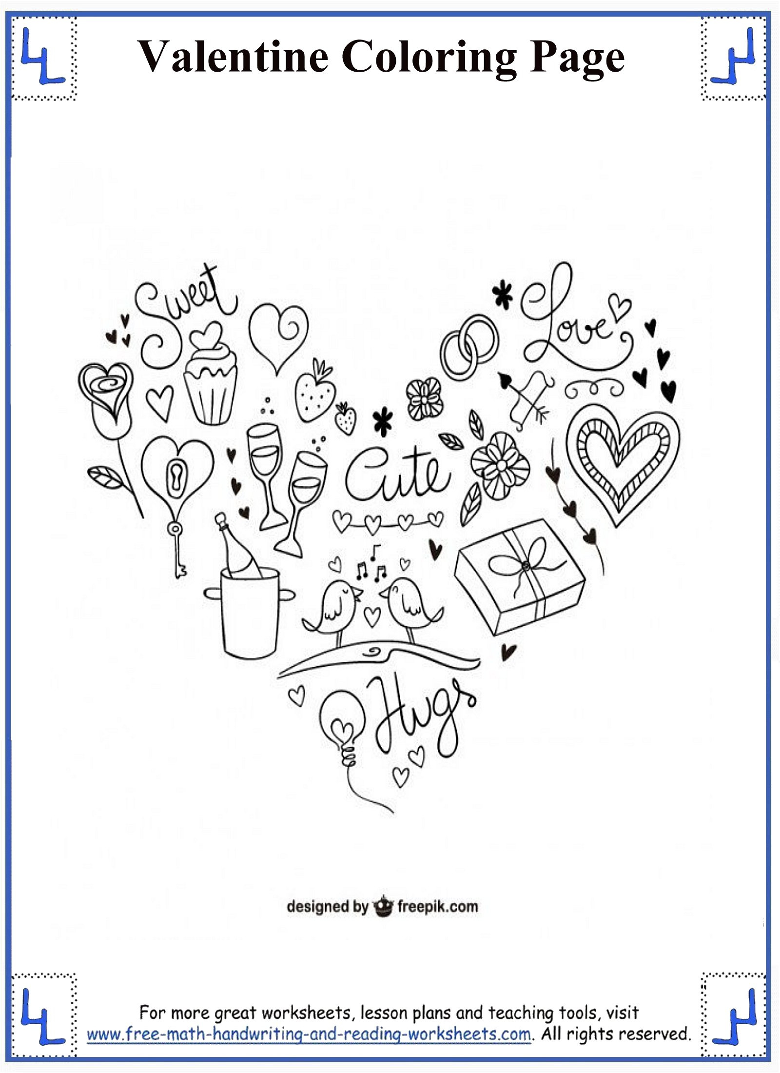 Valentines Day Coloring Pages regarding Free Printable Valentine Day Worksheets