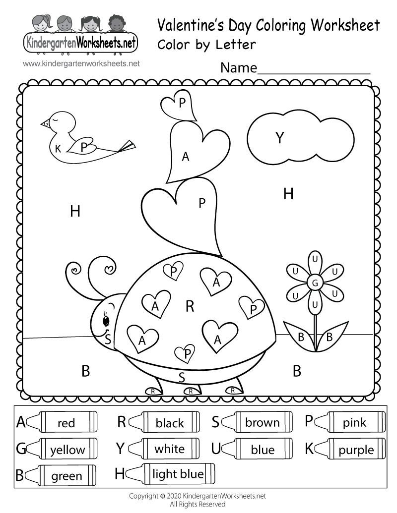 Valentines Day Colorletter Worksheet - Free Printable throughout Free Printable Valentine&amp;#039;S Day Worksheets For Kindergarten