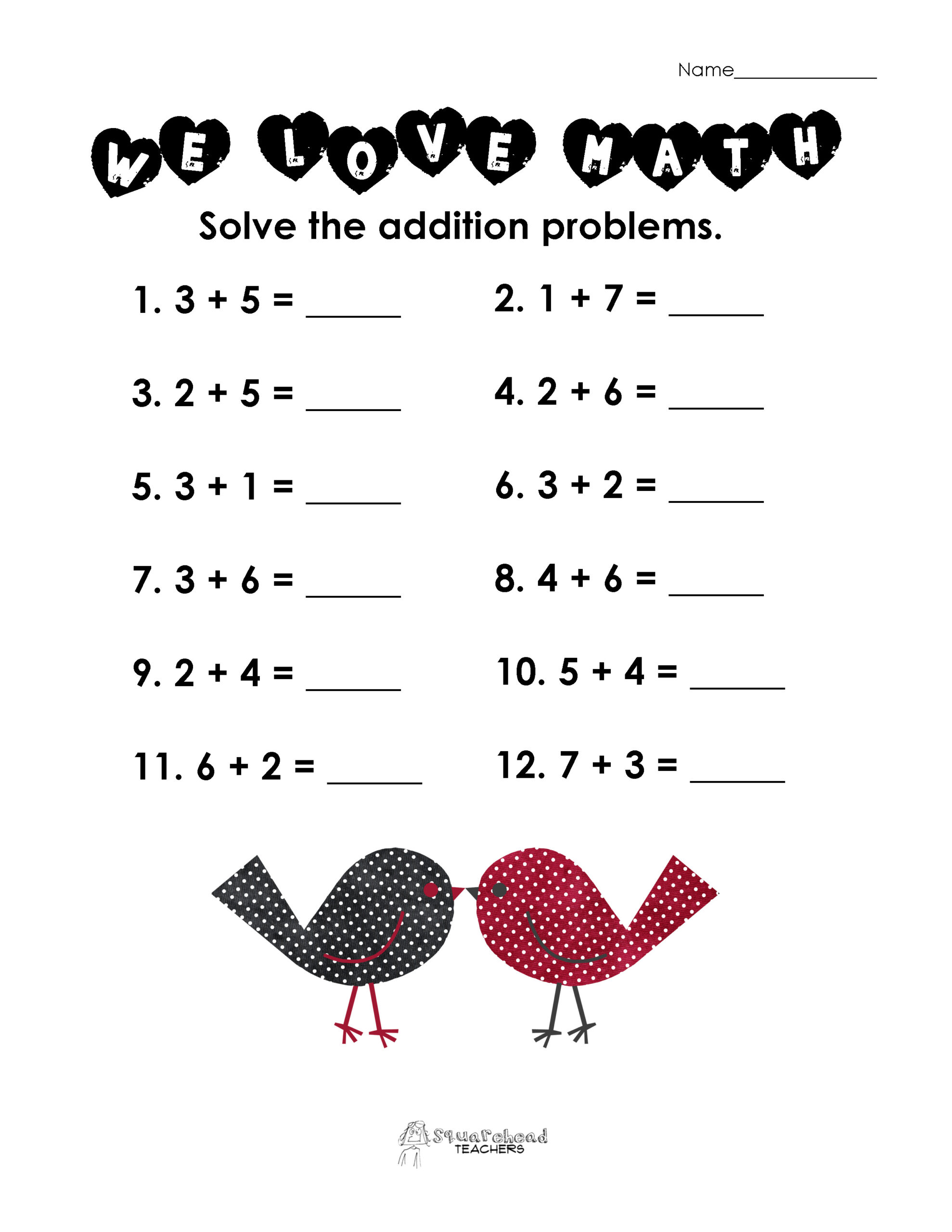 Valentine&amp;#039;S Day Math Simple Addition Worksheet | Squarehead Teachers pertaining to Free Printable Valentine&amp;amp;#039;s Day Math Worksheets