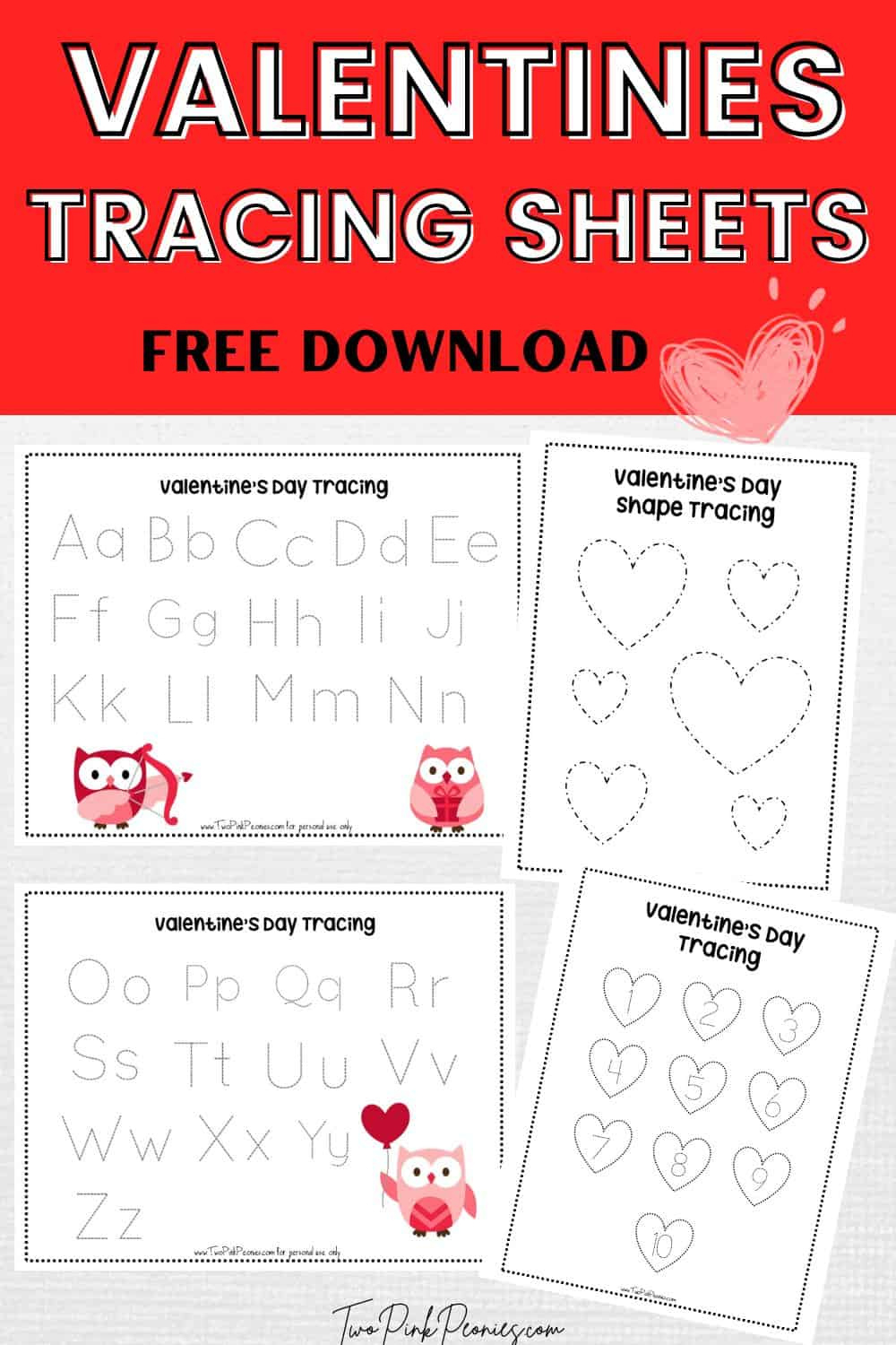 Valentine&amp;#039;S Day Tracing Worksheets {Instant Download} intended for Free Printable Valentine Day Worksheets