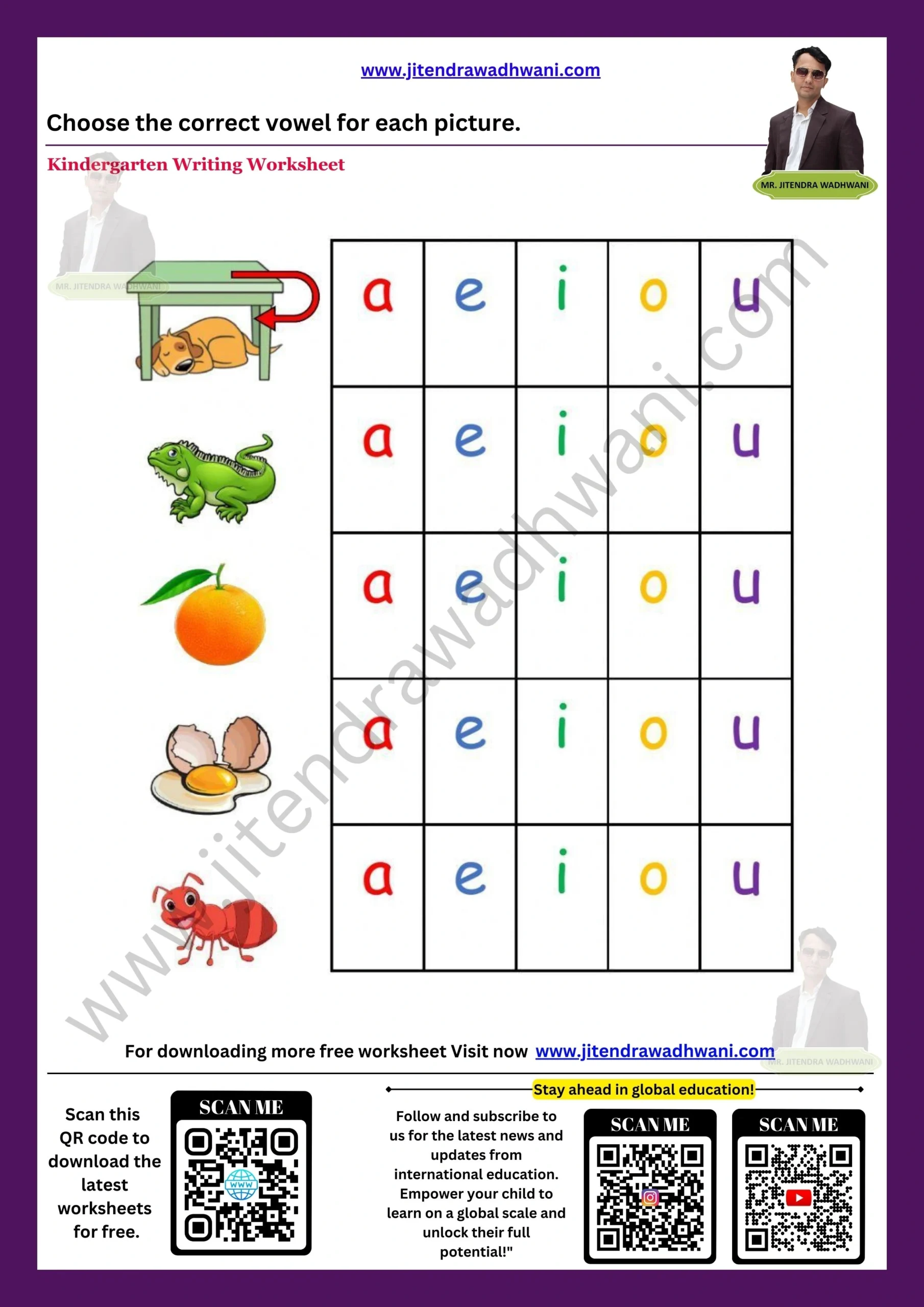 Vowel Worksheets For Kindergarten & Preschool | Vowel Worksheets Pdf for A E I O U Vowels Worksheets Free Printable