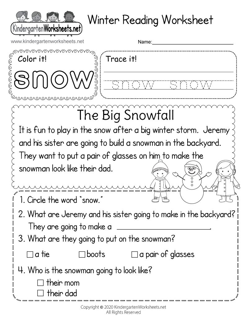 Winter Reading Worksheet - Free Printable, Digital, &amp;amp; Pdf within Free Printable Winter Worksheets For Kindergarten
