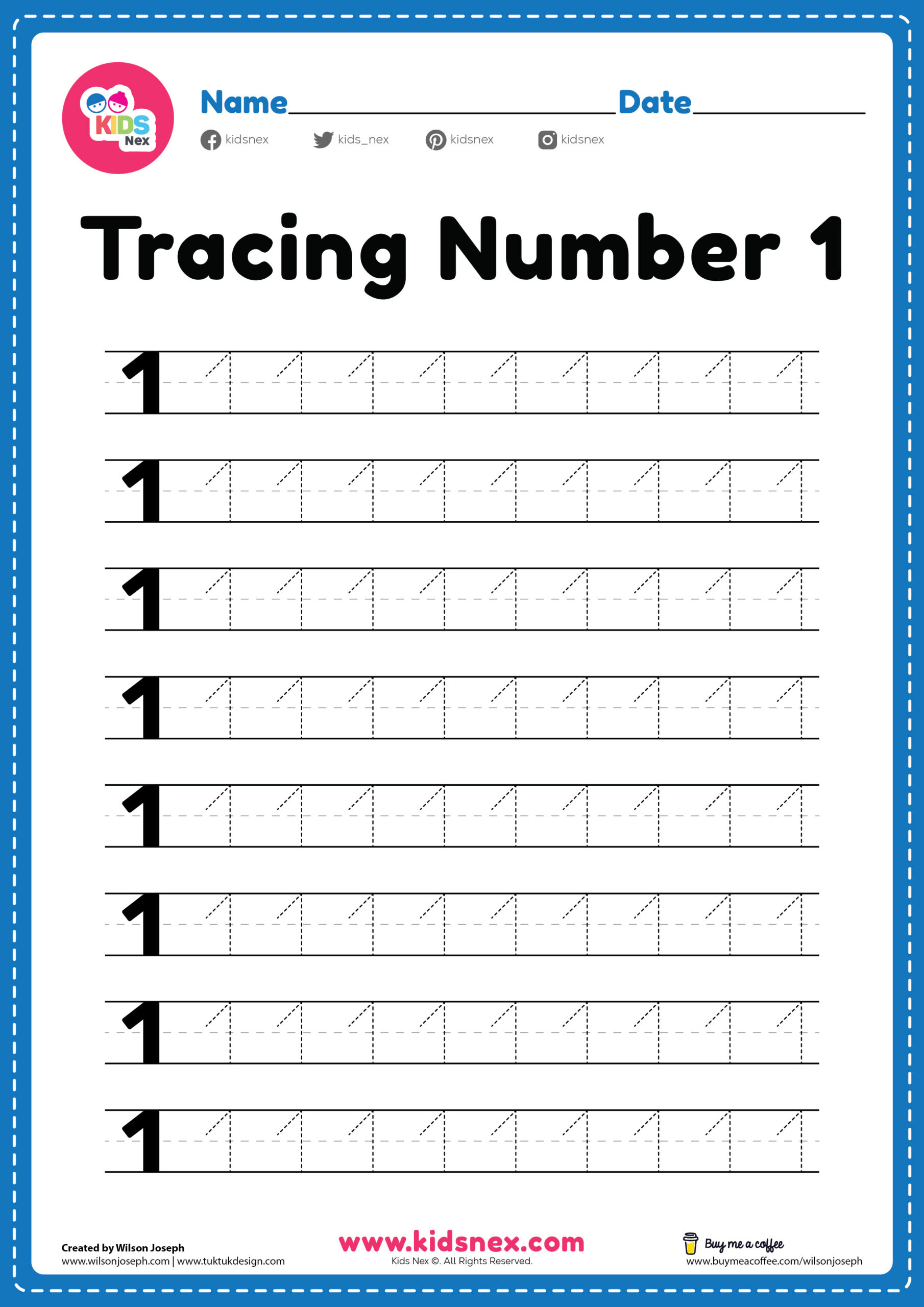Worksheet For Tracing Number 1 - Free Printable | Kidsnex with regard to Free Printable Number 1 Worksheets For Preschool