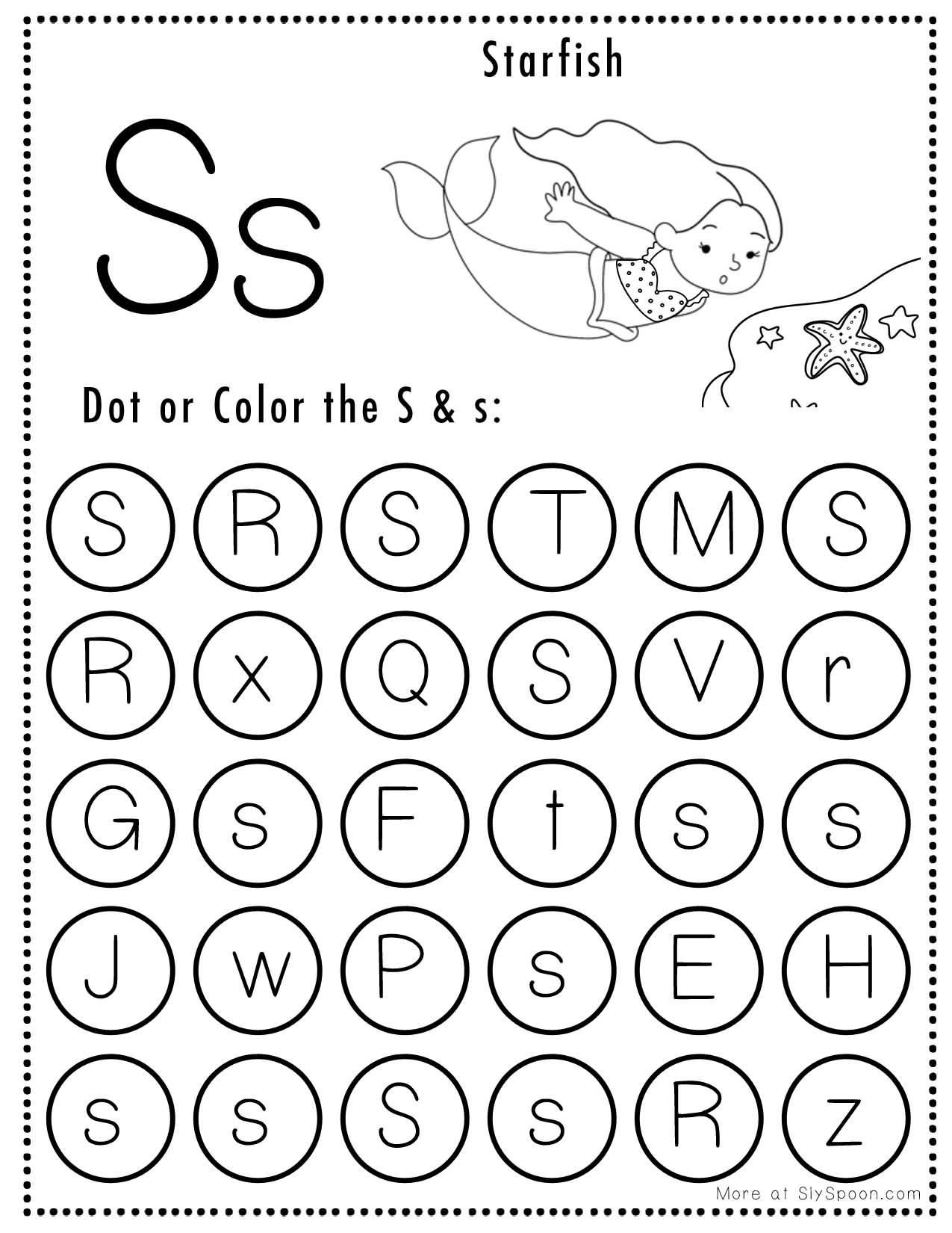 Free Alphabet Do A Dot Printables Worksheets - Letter S (Mermaid regarding Letter S Worksheets Free Printable