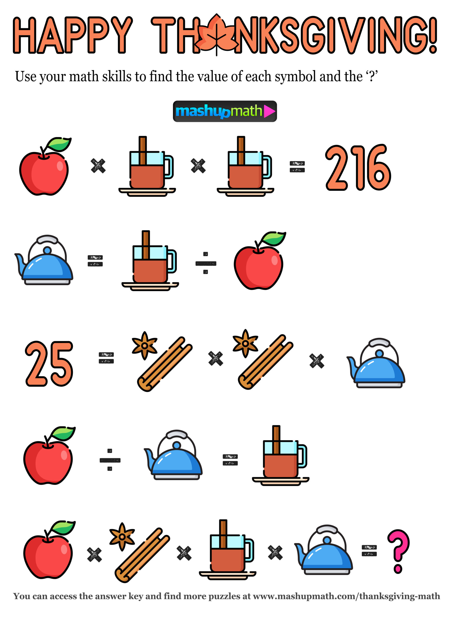 12 Thanksgiving Math Activities For Grades 1-8 — Mashup Math in Thanksgiving Math Worksheets Middle School