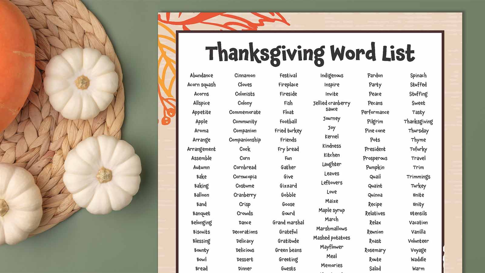 180+ Thanksgiving Words List (Free Printable!) intended for Thanksgiving Words Worksheet