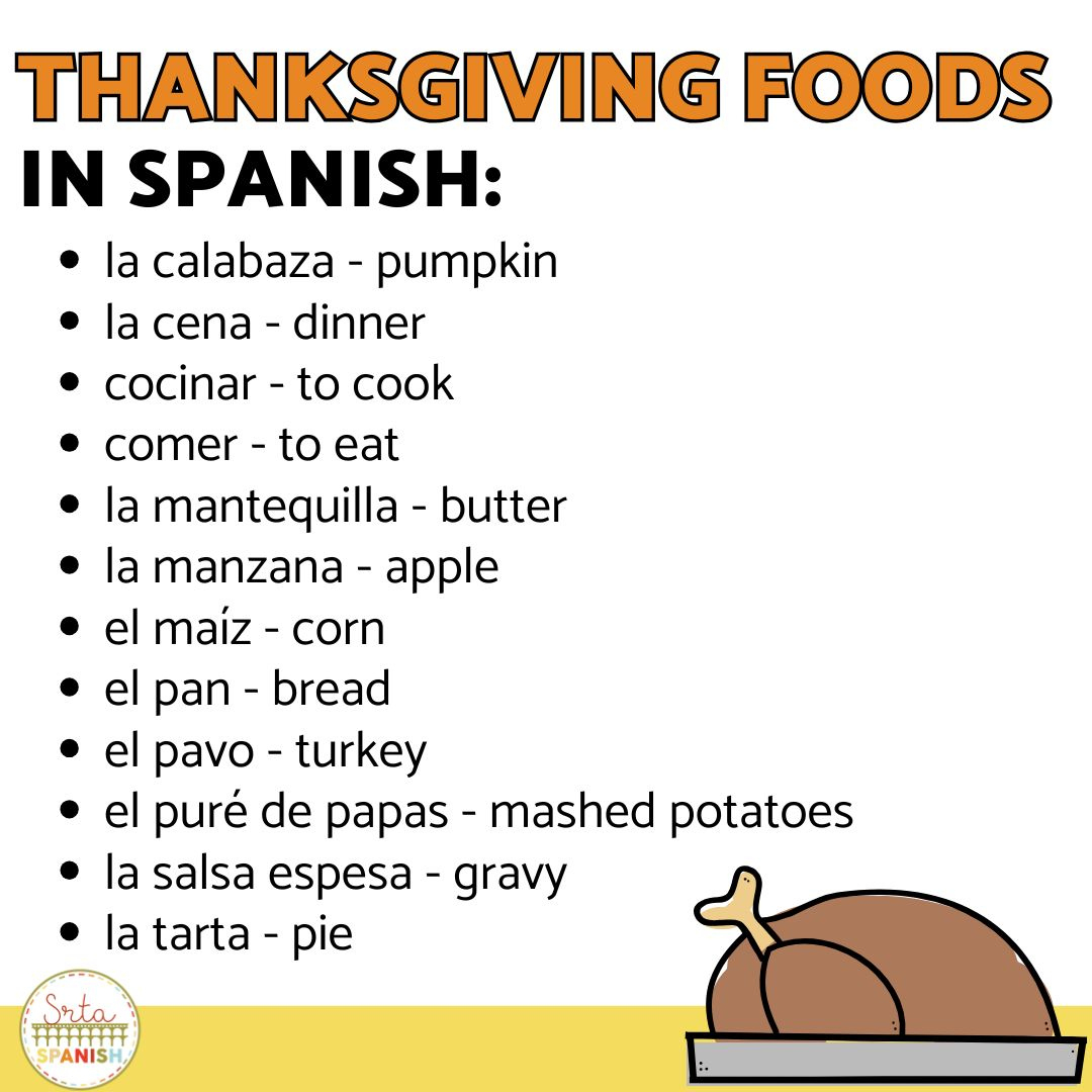 24 Spanish Thanksgiving Vocabulary Words For Spanish Class - Srta within Spanish Thanksgiving Vocabulary Worksheets