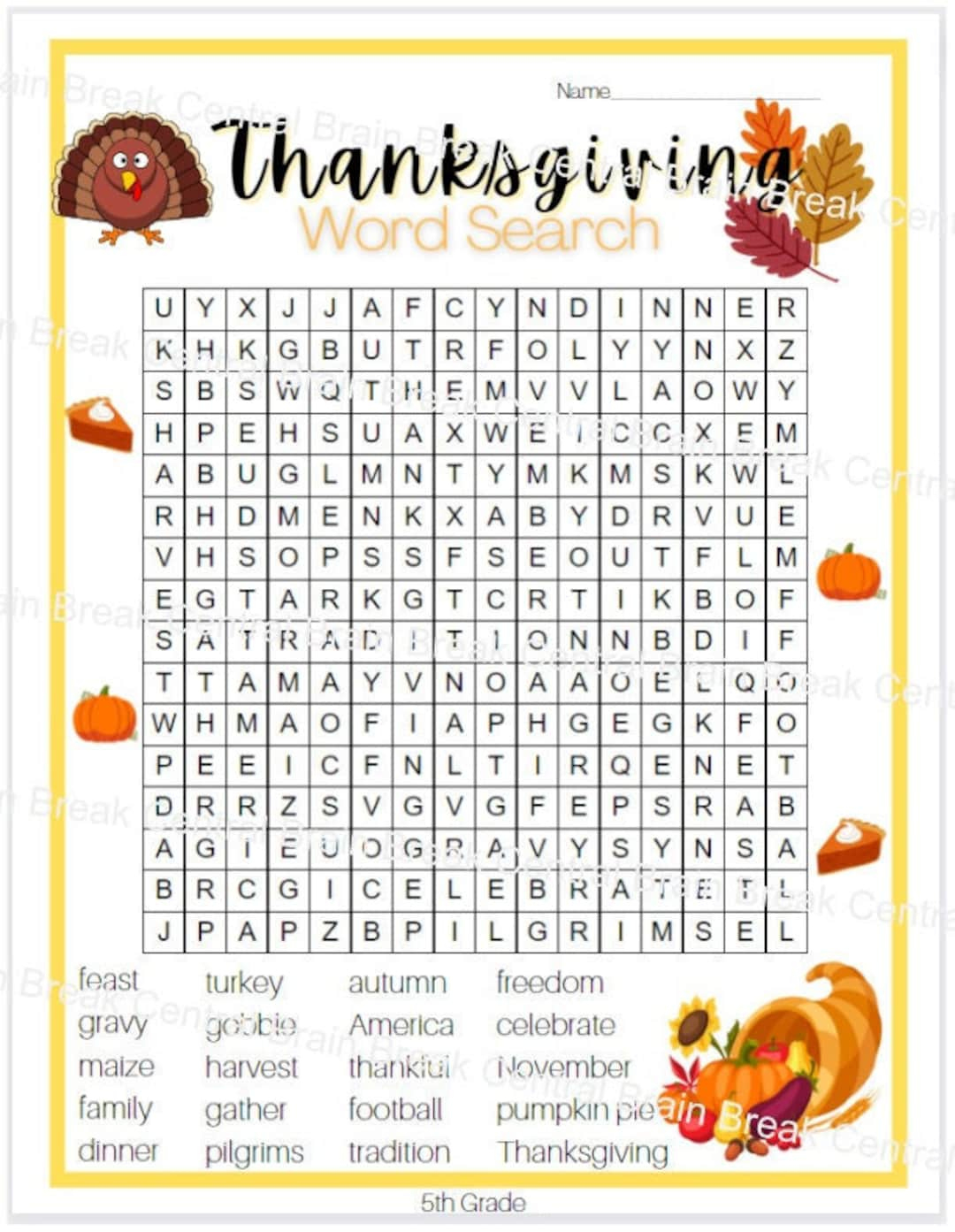 5Th Grade Thanksgiving Word Search With Answer Key, Printable throughout Thanksgiving Worksheets 5Th Grade