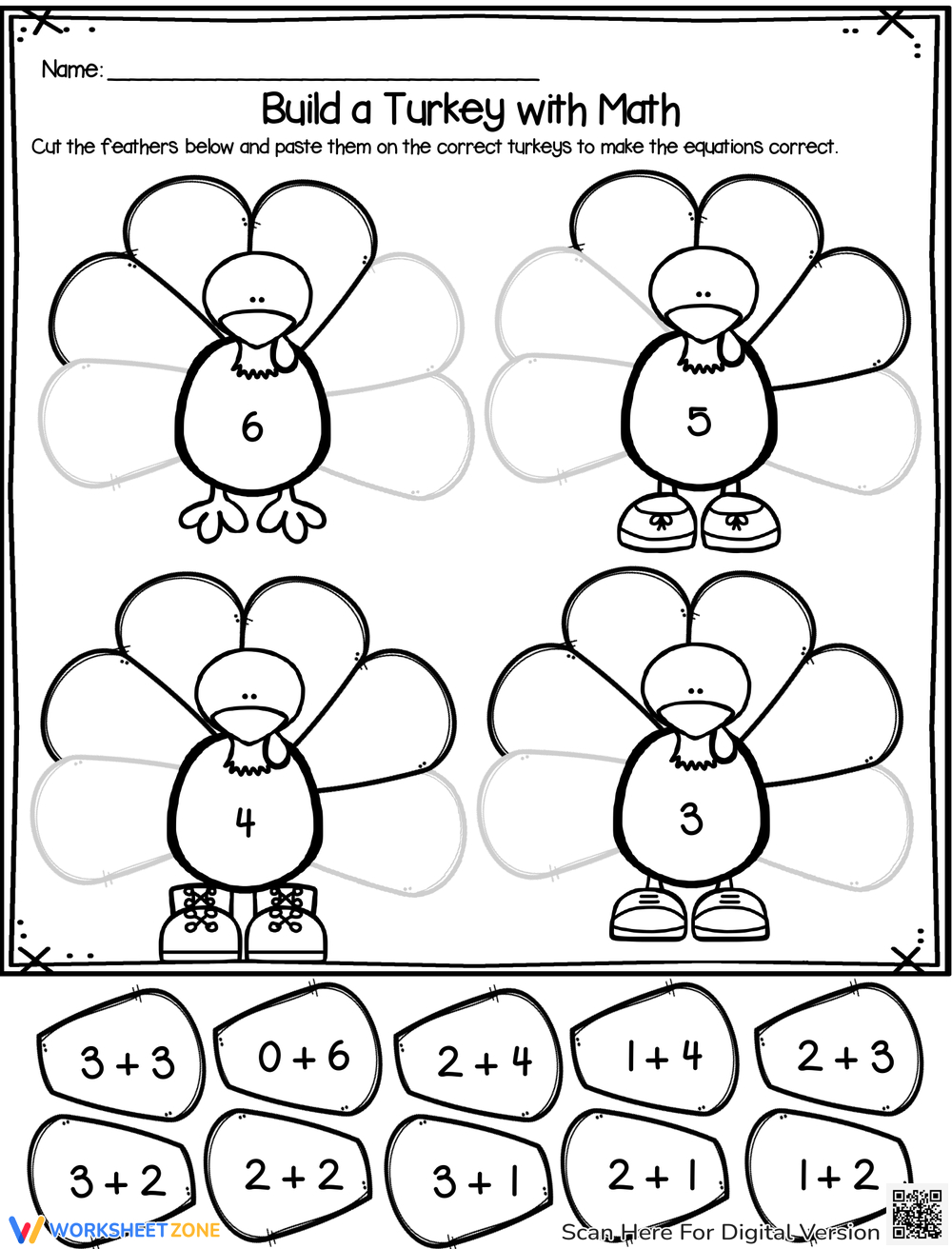 Addition: Thanksgiving Turkey Math Worksheet Worksheet throughout Thanksgiving Addition Worksheets
