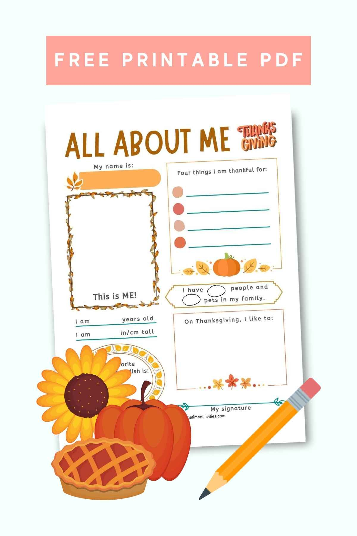 All About Me - Thanksgiving Printable Worksheet throughout Thanksgiving Favorites Worksheet