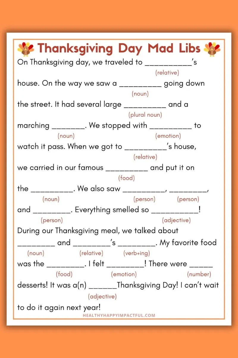Best Thanksgiving Mad Libs Free Printable (Use It This Year!) within Thanksgiving Mad Libs Worksheets