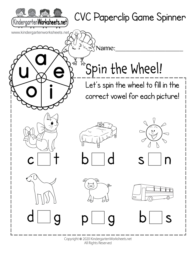 Cvc Paperclip Game Spinner Worksheet - Free Printable, Digital, &amp;amp; Pdf throughout Thanksgiving Cvc Worksheets