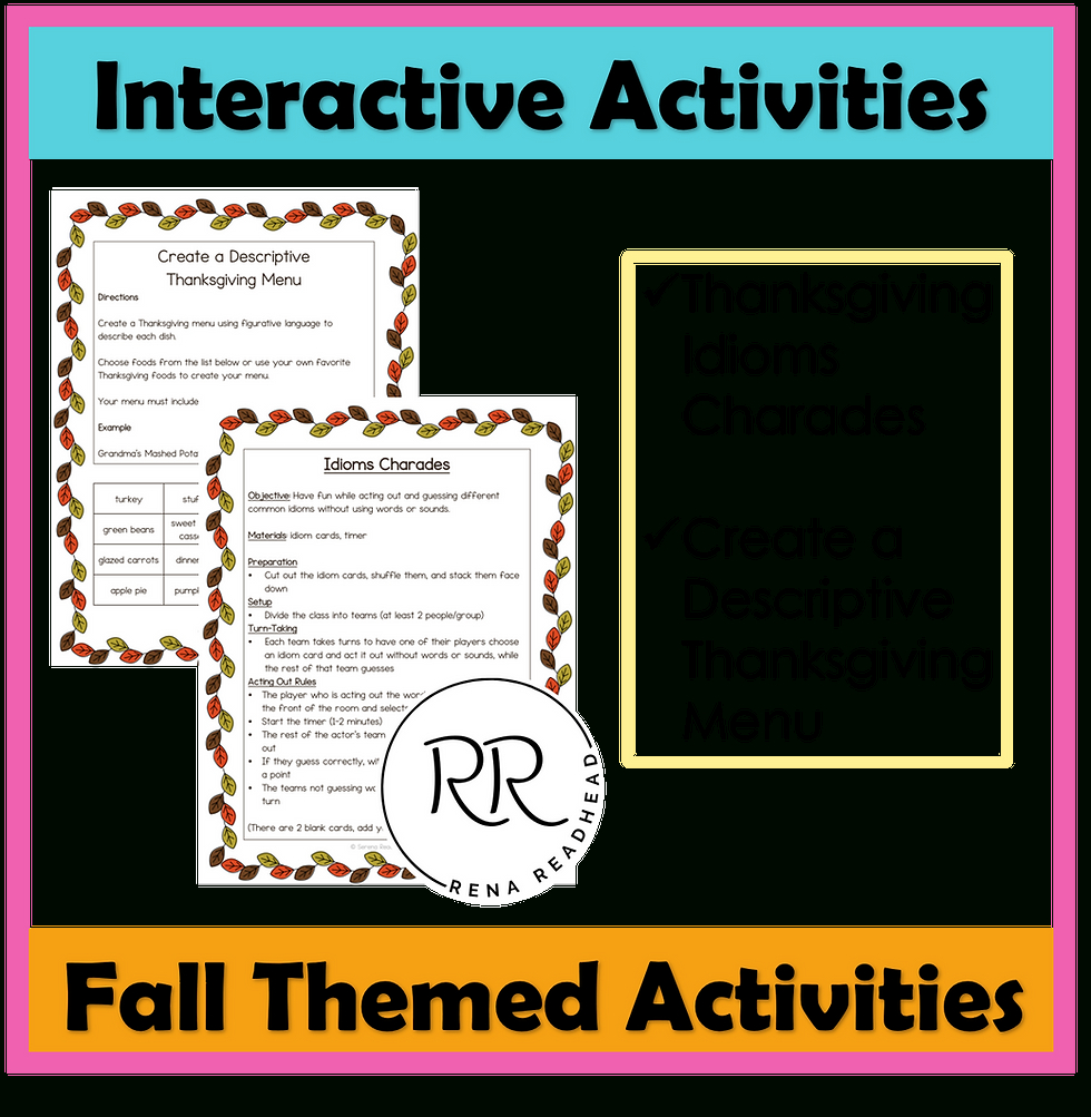 Feasting On Words: 7 Thanksgiving Figurative Language Activities with Thanksgiving Figurative Language Worksheets