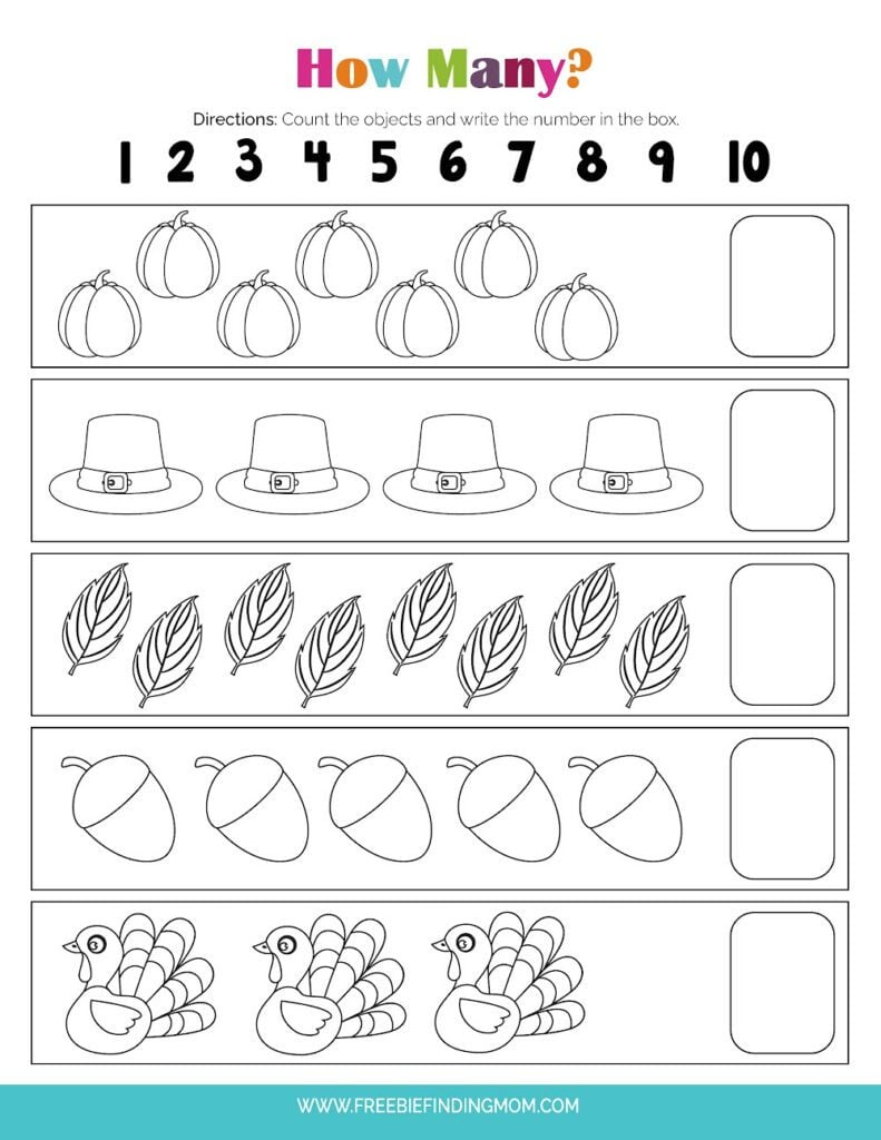 Free Preschool Printable Worksheets: Thanksgiving Math with Thanksgiving Math Worksheets Preschool