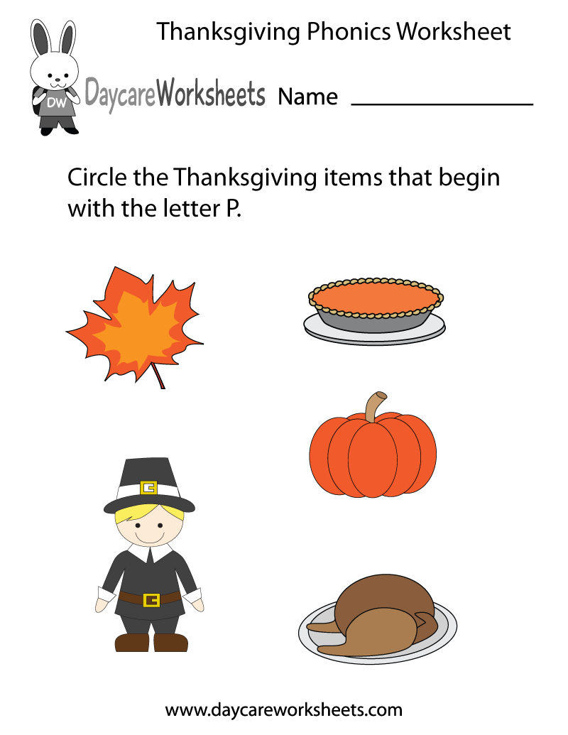 Free Preschool Thanksgiving Phonics Worksheet within Preschool Thanksgiving Worksheets