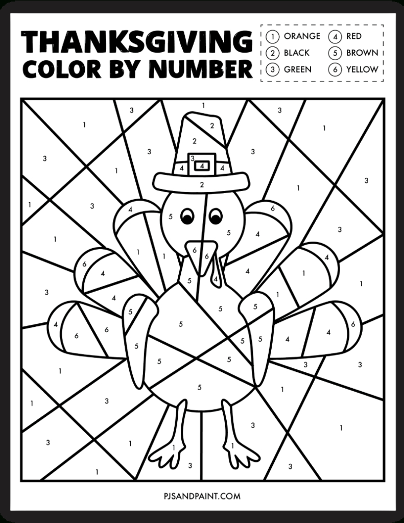 Free Printable Thanksgiving Colornumber Worksheet - Pjs And Paint with regard to Thanksgiving Color by Number Worksheets