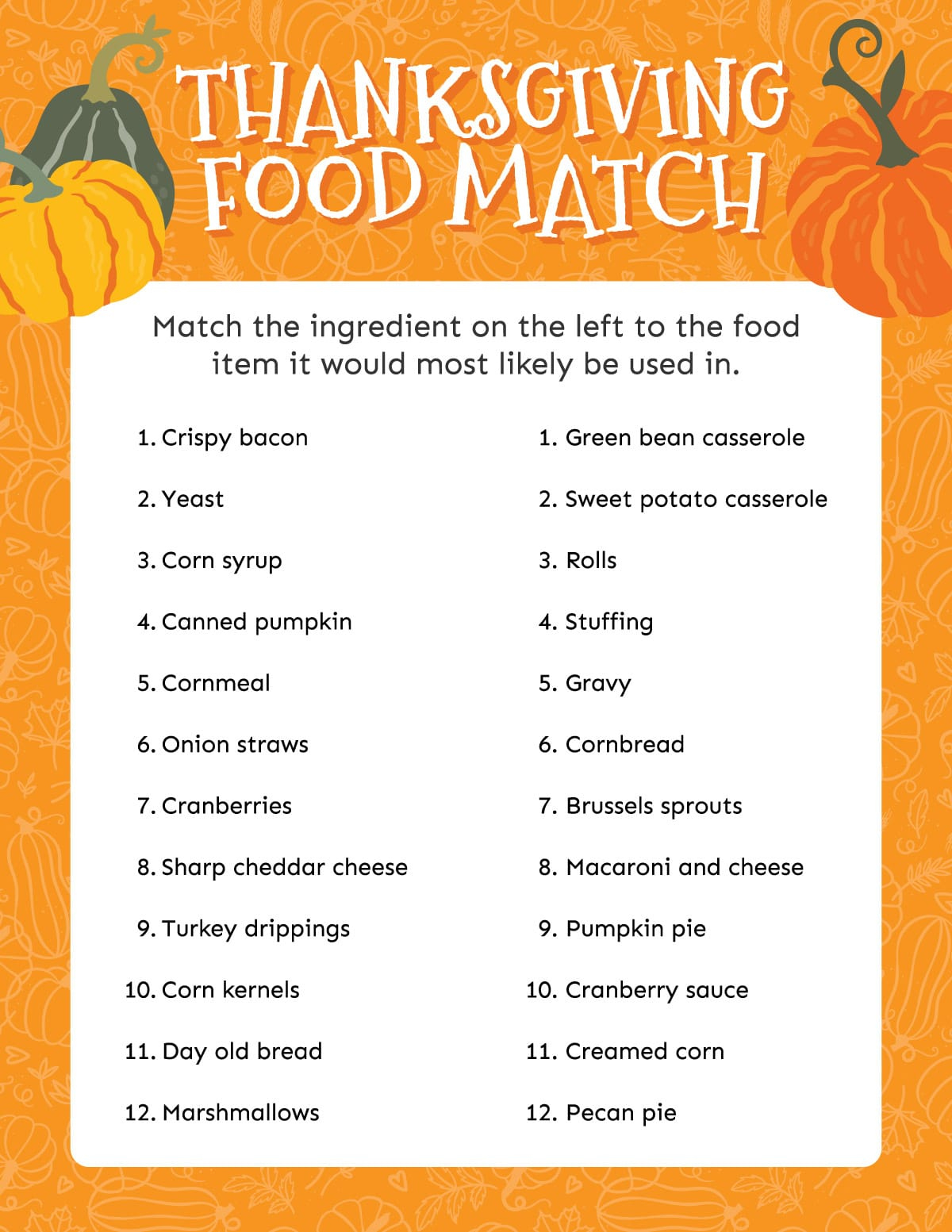 Free Printable Thanksgiving Matching Game - Play Party Plan within Thanksgiving Games Worksheets
