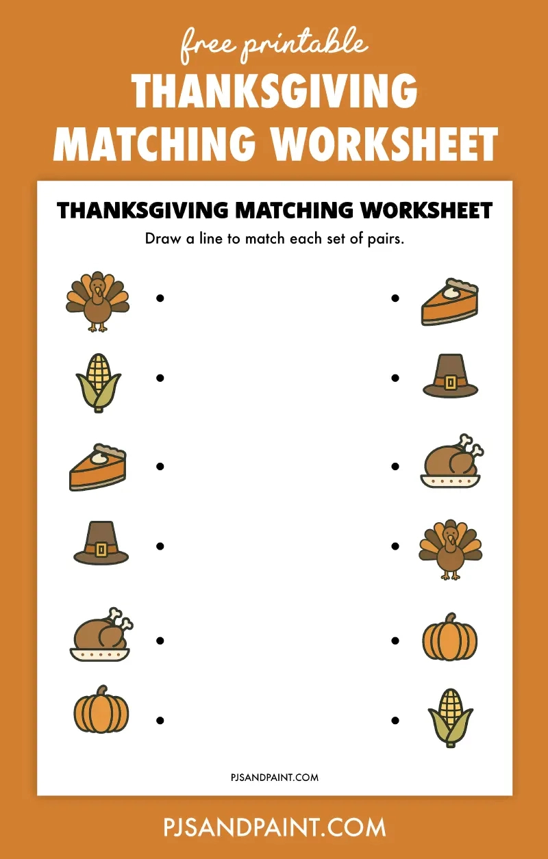 Free Printable Thanksgiving Matching Worksheet - Pjs And Paint in Thanksgiving Matching Worksheet