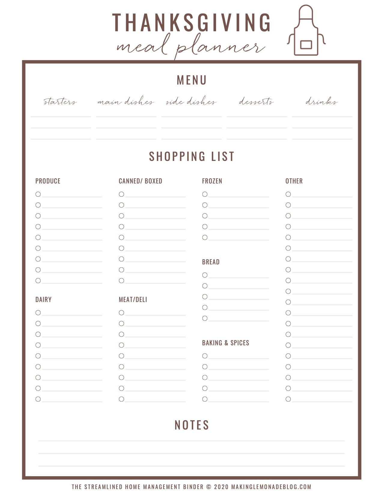 Free Printable Thanksgiving Menu Planner &amp;amp; Checklist - Making Lemonade in Thanksgiving Menu Worksheet