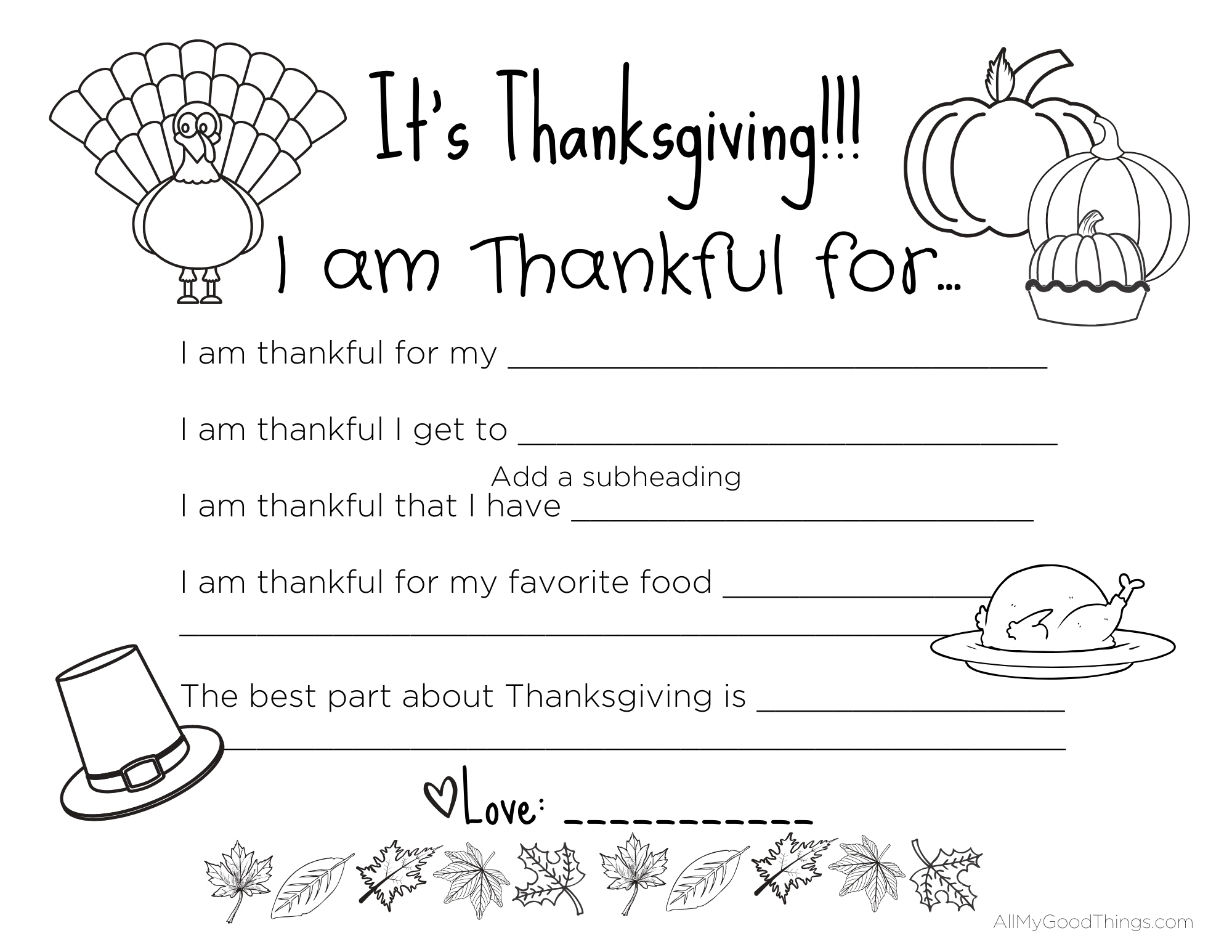 Free Printable Thanksgiving Placemats For The Kids - All My Good with I Am Thankful For Thanksgiving Worksheet
