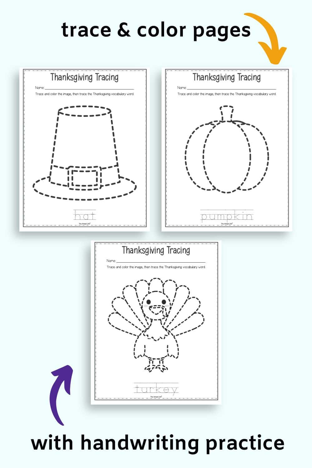Free Printable Thanksgiving Tracing Worksheets - The Artisan Life throughout Thanksgiving Tracing Worksheets Preschool