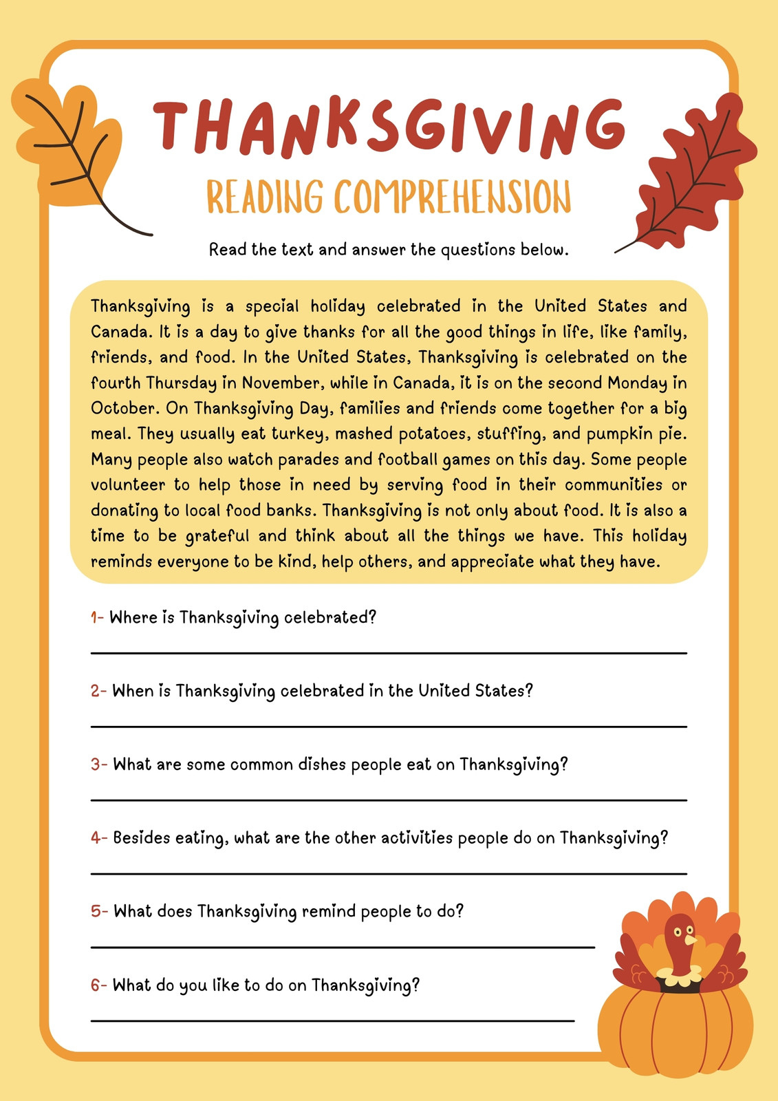 Free Printable Thanksgiving Worksheet Templates | Canva regarding Thanksgiving Worksheets