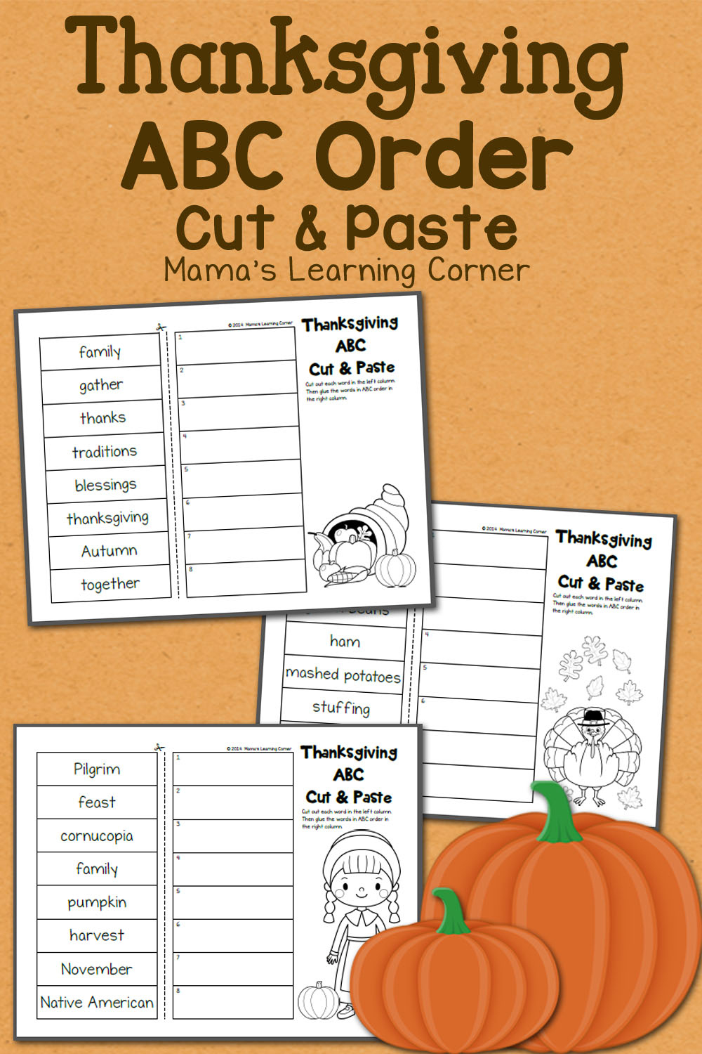 Free Thanksgiving Abc Order Cut And Paste in Thanksgiving ABC Order Worksheets
