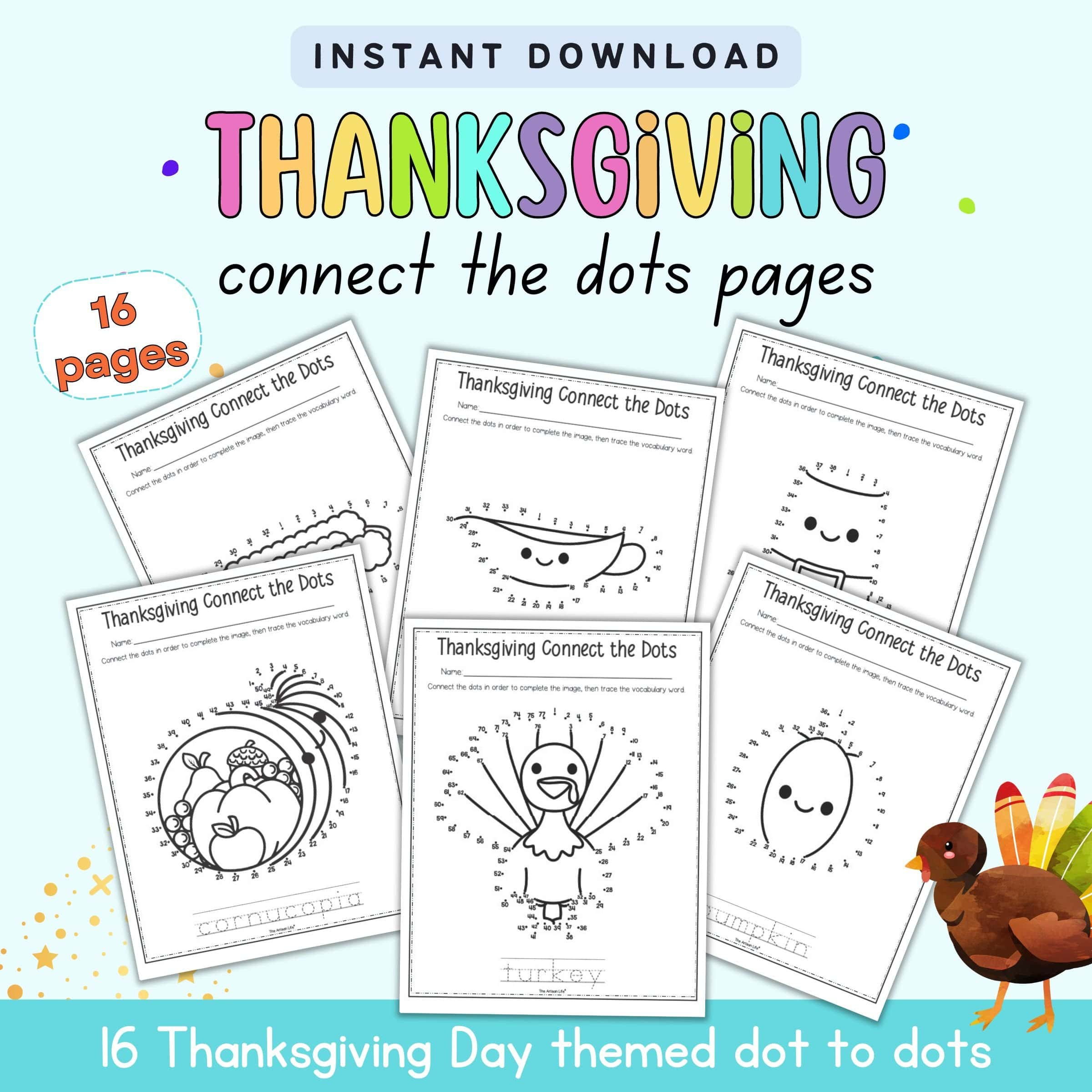 Free Thanksgiving Connect The Dots Printables - The Artisan Life intended for Thanksgiving Connect the Dots Worksheets