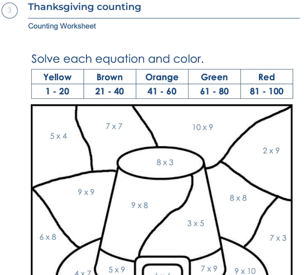 Free Thanksgiving Counting Worksheets [Pdfs] Brighterly with Algebra 2 Thanksgiving Worksheets