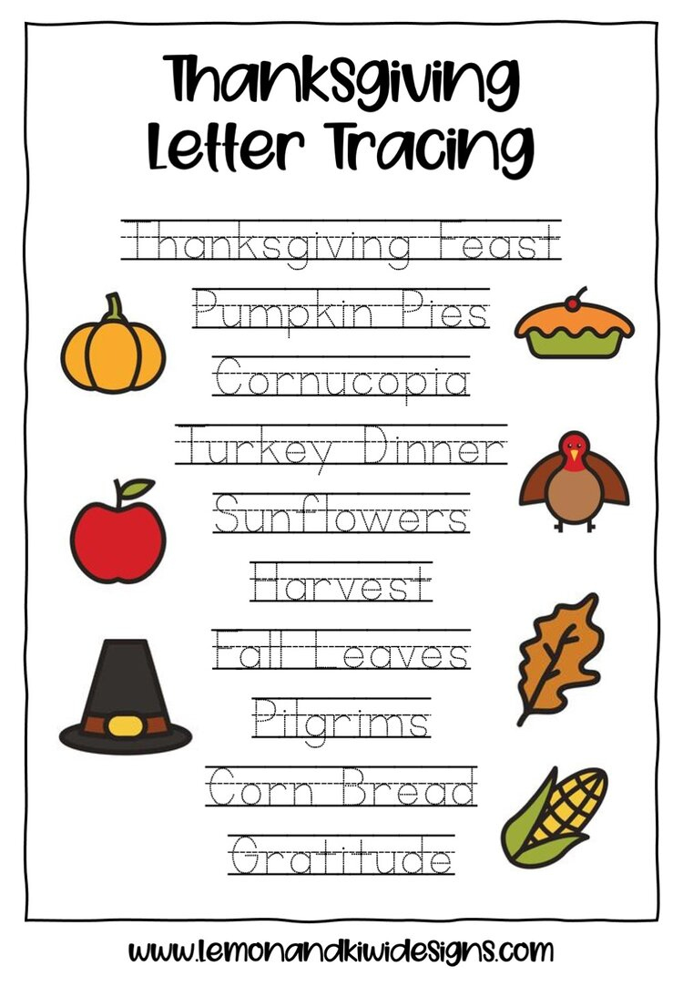 Free Thanksgiving Literacy Printables - Lemon And Kiwi Designs for Thanksgiving Spelling Worksheets