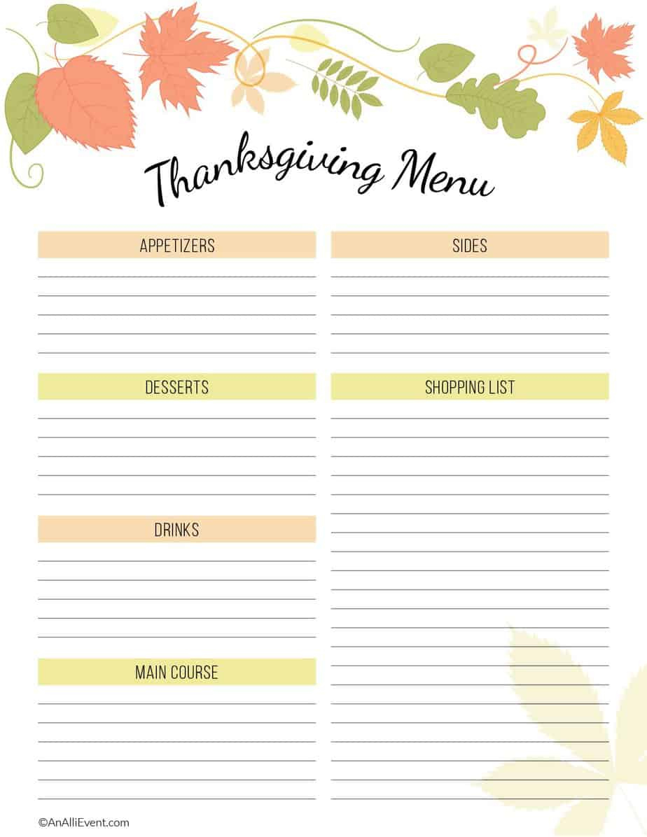 Free Thanksgiving Planner Printable - An Alli Event regarding Thanksgiving Meal Planning Worksheet