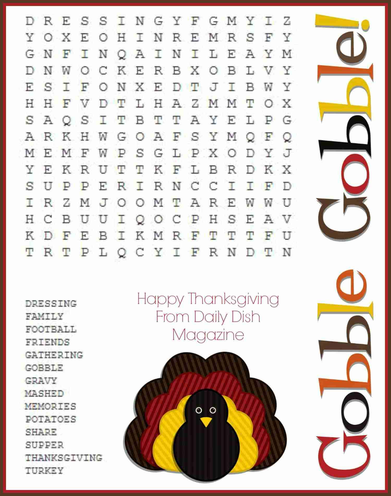 Free Thanksgiving Puzzles ~ Word Search And Maze Printable - Daily with Thanksgiving Puzzle Worksheets