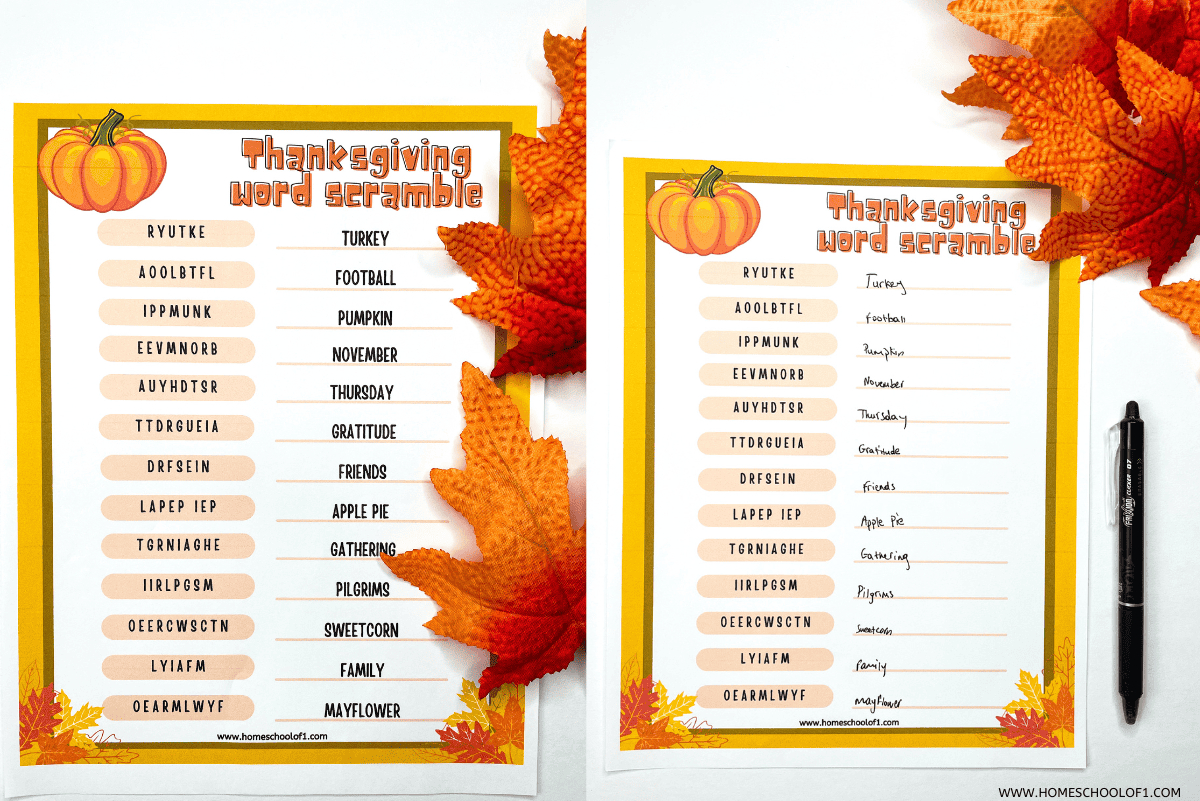 Free Thanksgiving Word Scramble Printable (With Answers) pertaining to Thanksgiving Word Scramble Worksheet