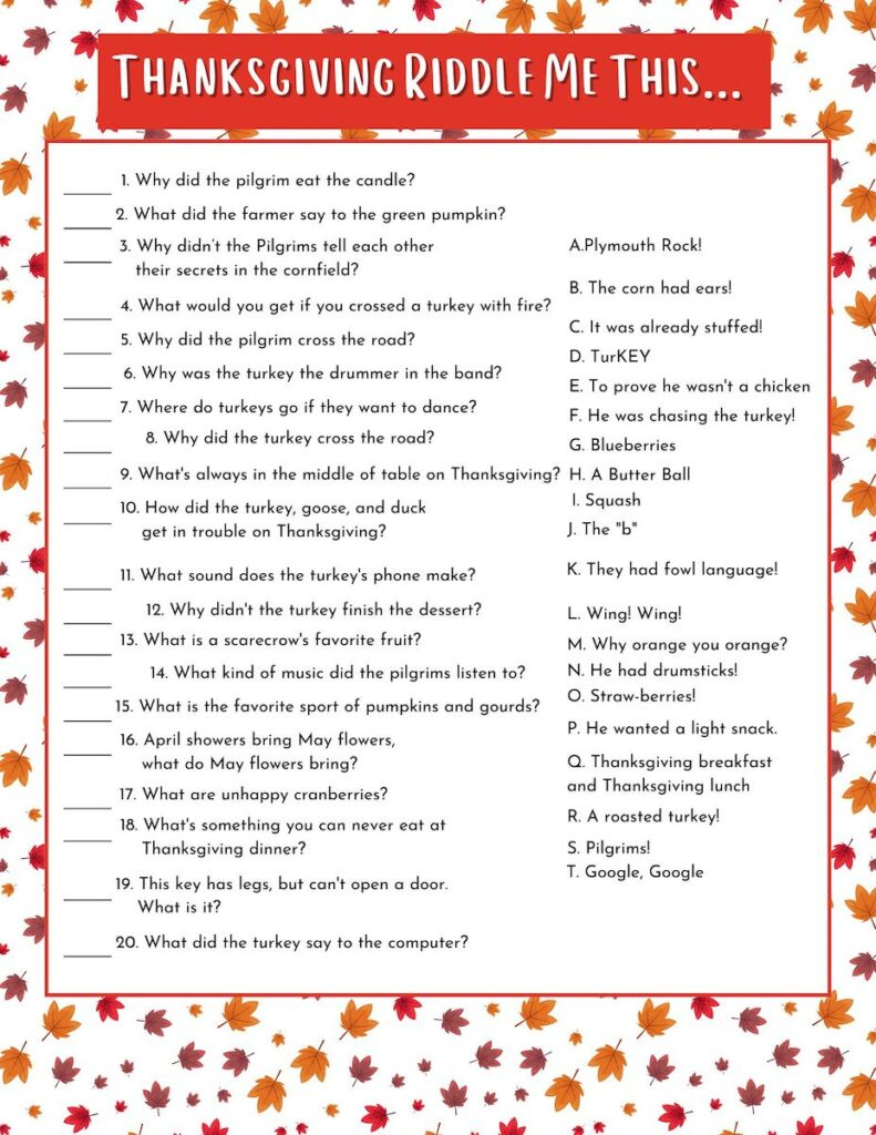 Fun Thanksgiving Riddle Me This Free Printable - Originalmom intended for Thanksgiving Riddle Worksheet